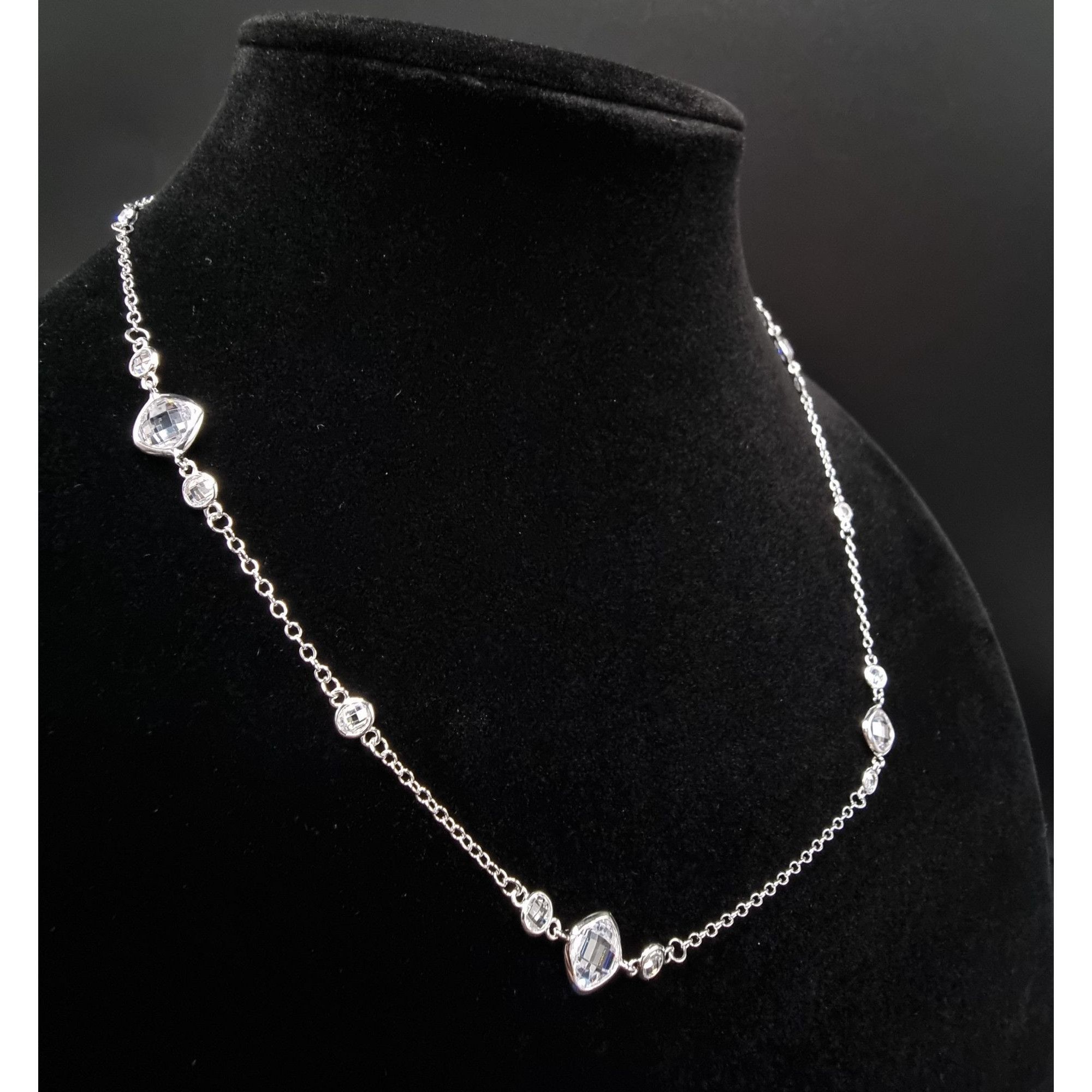 Vintage W 925 Sterling Silver Necklace With Clear CZ Size ONE SIZE - 2 Thumbnail