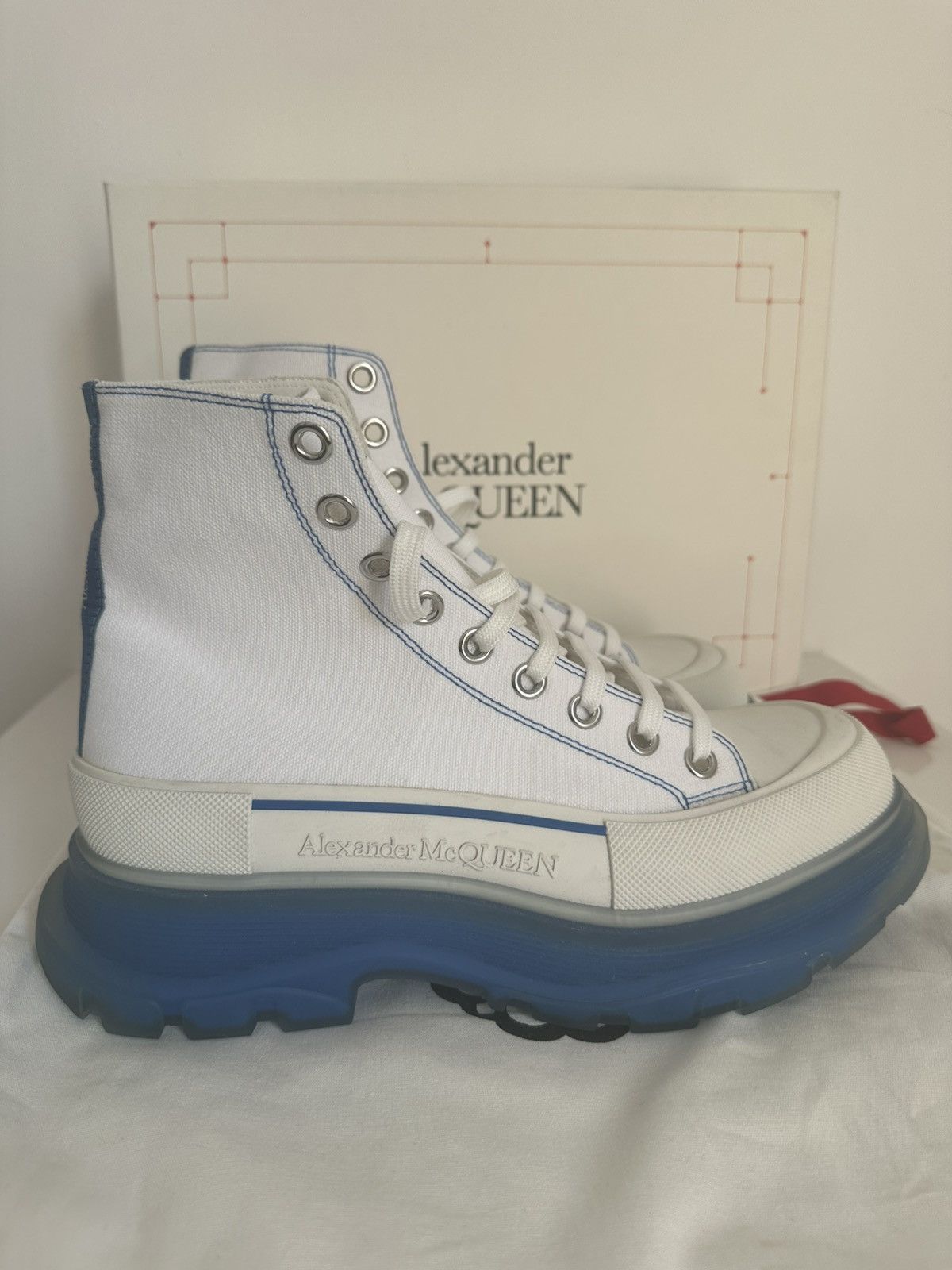 Alexander McQueen Tread Slick Sneakers White/Blue Size 41!