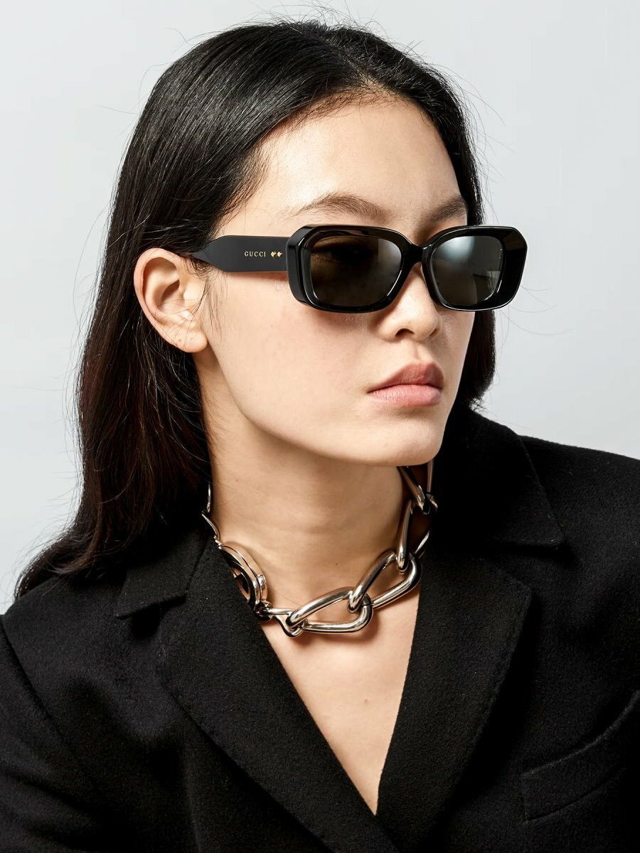 Gucci NEW Gucci GG1531SK 001 Black Grey Women Rectangle Sunglasses Size ONE SIZE - 10 Thumbnail