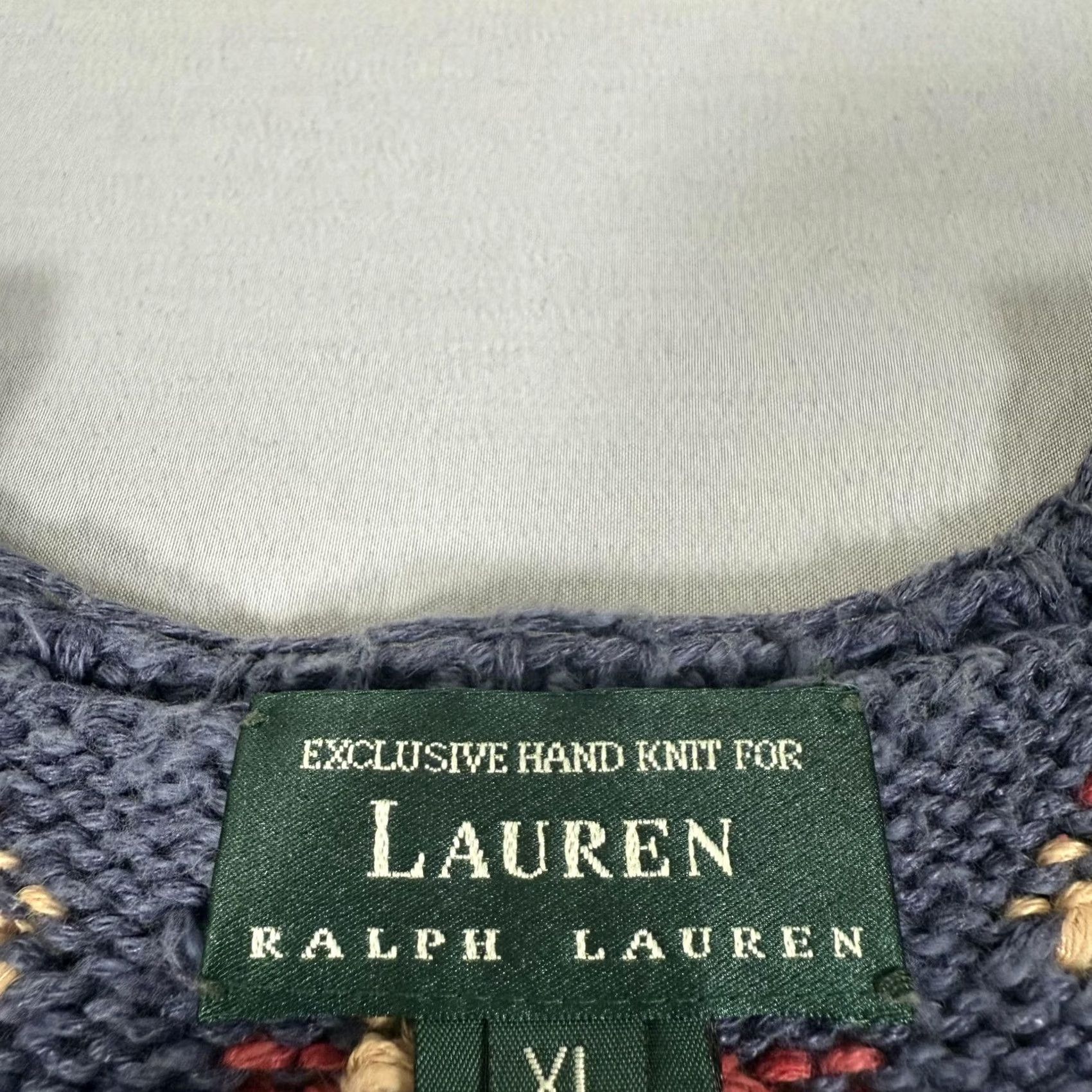 Ralph Lauren Lauren Ralph Lauren Vest Womens XL Hand Knit Aztec Geometric Linen Cotton Multicolor V-Neck Open Front with Leather Ties Buttoned Accents Size XL / US 12-14 / IT 48-50 - 7 Thumbnail