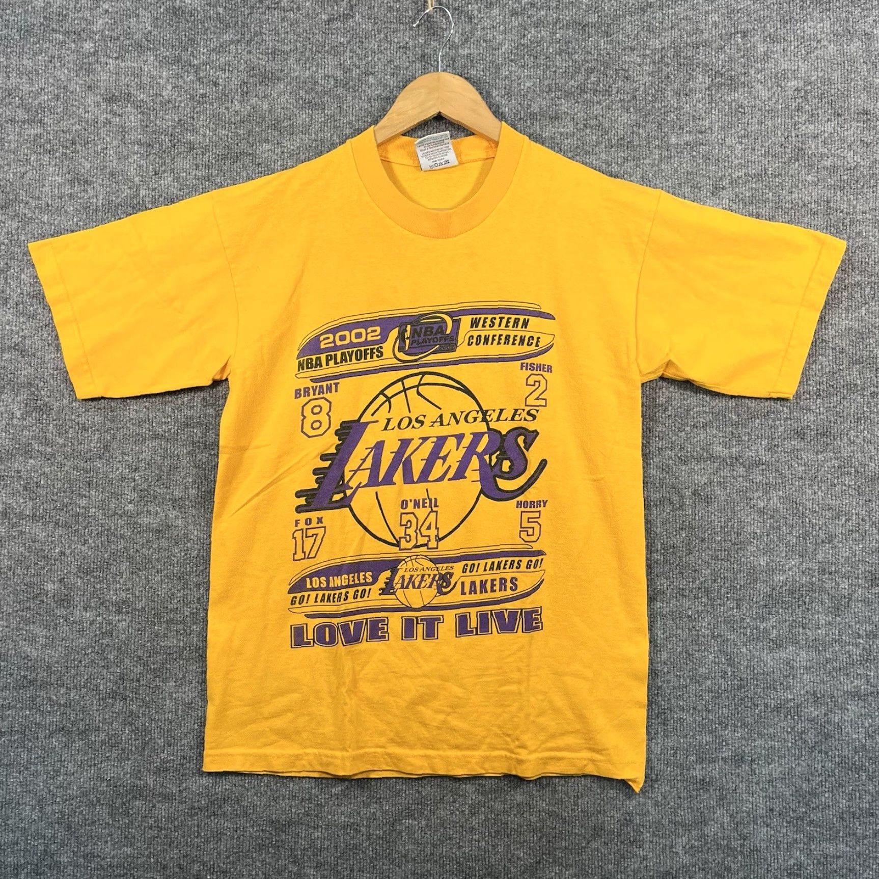 Gildan VINTAGE Kobe Shaq Lakers Shirt M Men's T-Shirt Yellow 2000s All Seasons Double-Sided 2002 Playoffs It’s All Good Sports Shirt Men Size US M / EU 48-50 / 2 - 3 Thumbnail