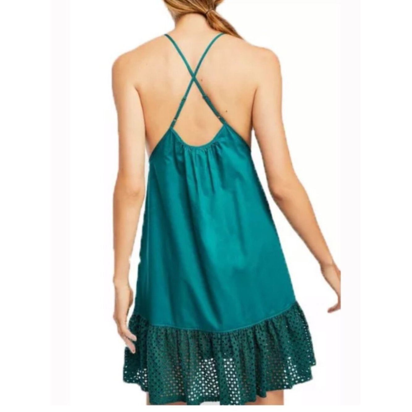 Free People New Free People Teal Calico Trapeze Cotton Dress Size M Size M / US 6-8 / IT 42-44 - 2 Thumbnail