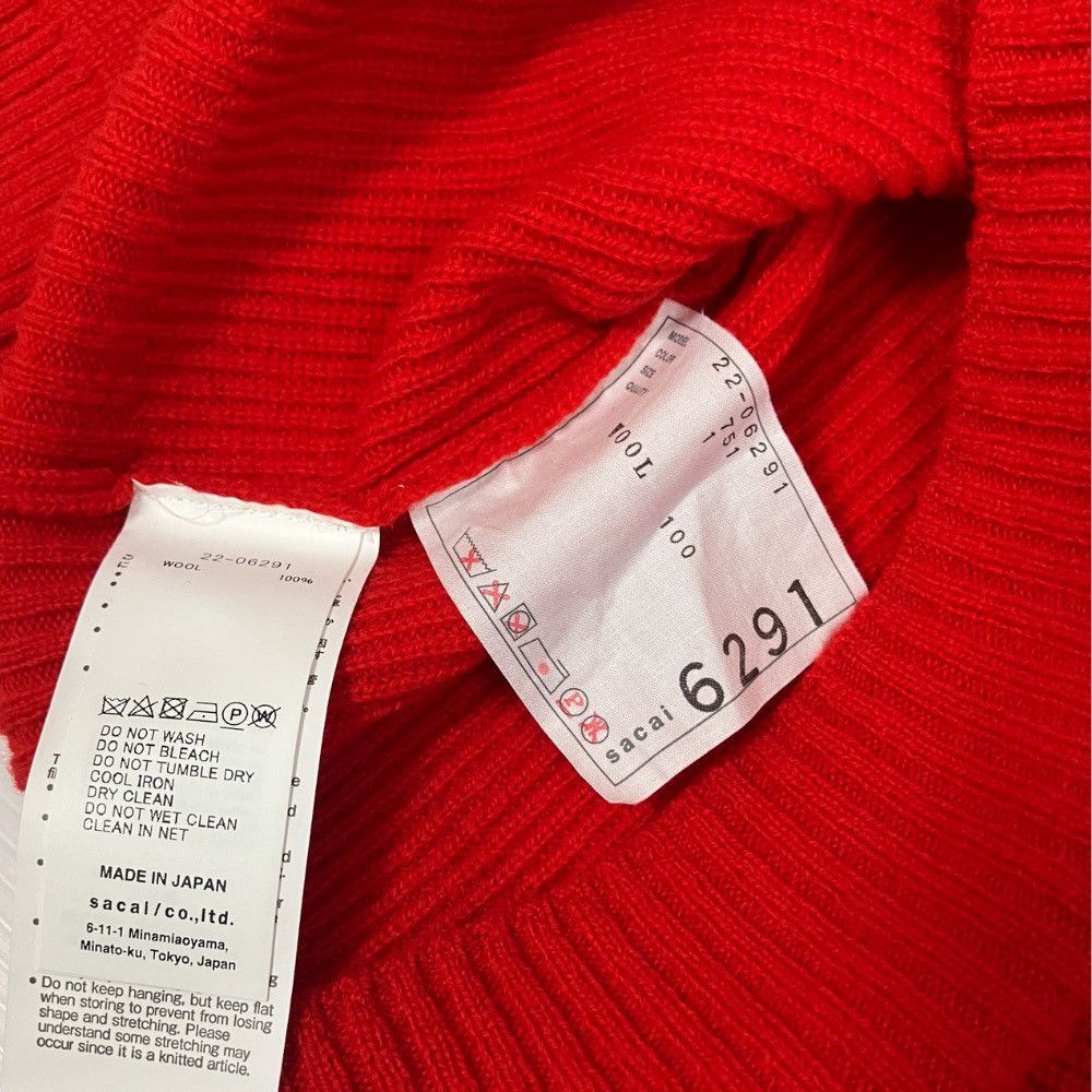 Sacai Sacai Cut-Out Wool Ribbed Knit Pullover Red Size S / US 4 / IT 40 - 4 Thumbnail