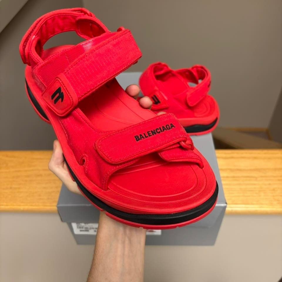Balenciaga Balenciaga Red Black Tourist Strap Sandals Slides Size US 9 / EU 42 - 3 Thumbnail