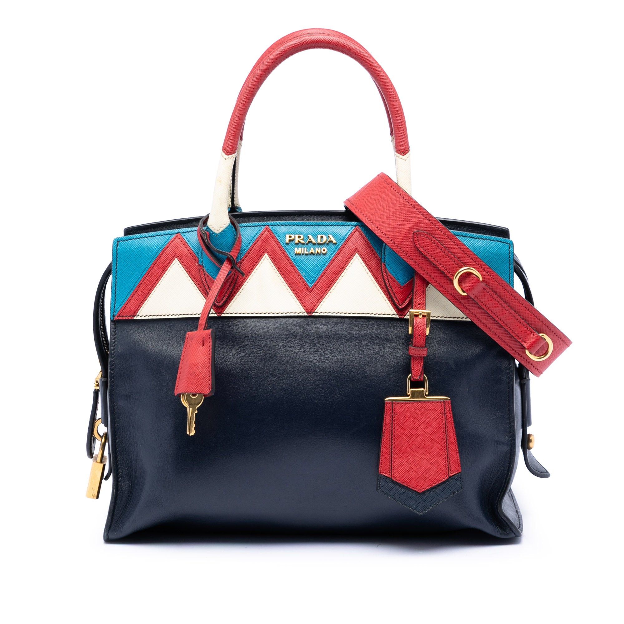 Prada Medium Saffiano Trimmed City Calf Greca Esplanade Satchel Size ONE SIZE - 1 Thumbnail