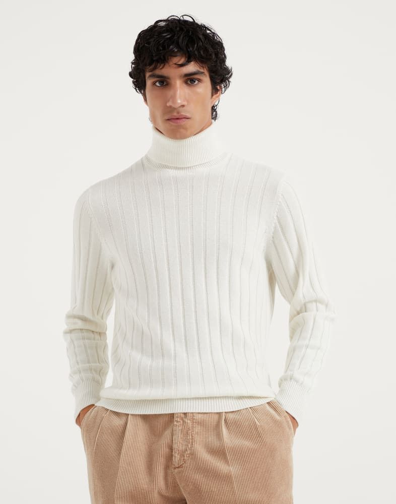 Brunello Cucinelli o1w1db10825 Cashmere Turtleneck Sweater in White Size US L / EU 52-54 / 3 - 1 Thumbnail