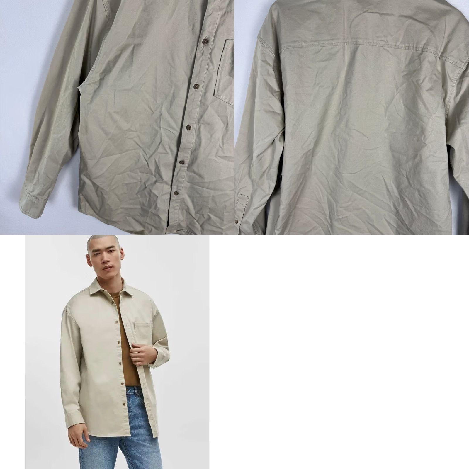 Vintage Mode of One Mens Relaxed Fit Twill Button-Down Shirt Dark Ecru Beige M Size US M / EU 48-50 / 2 - 9 Thumbnail