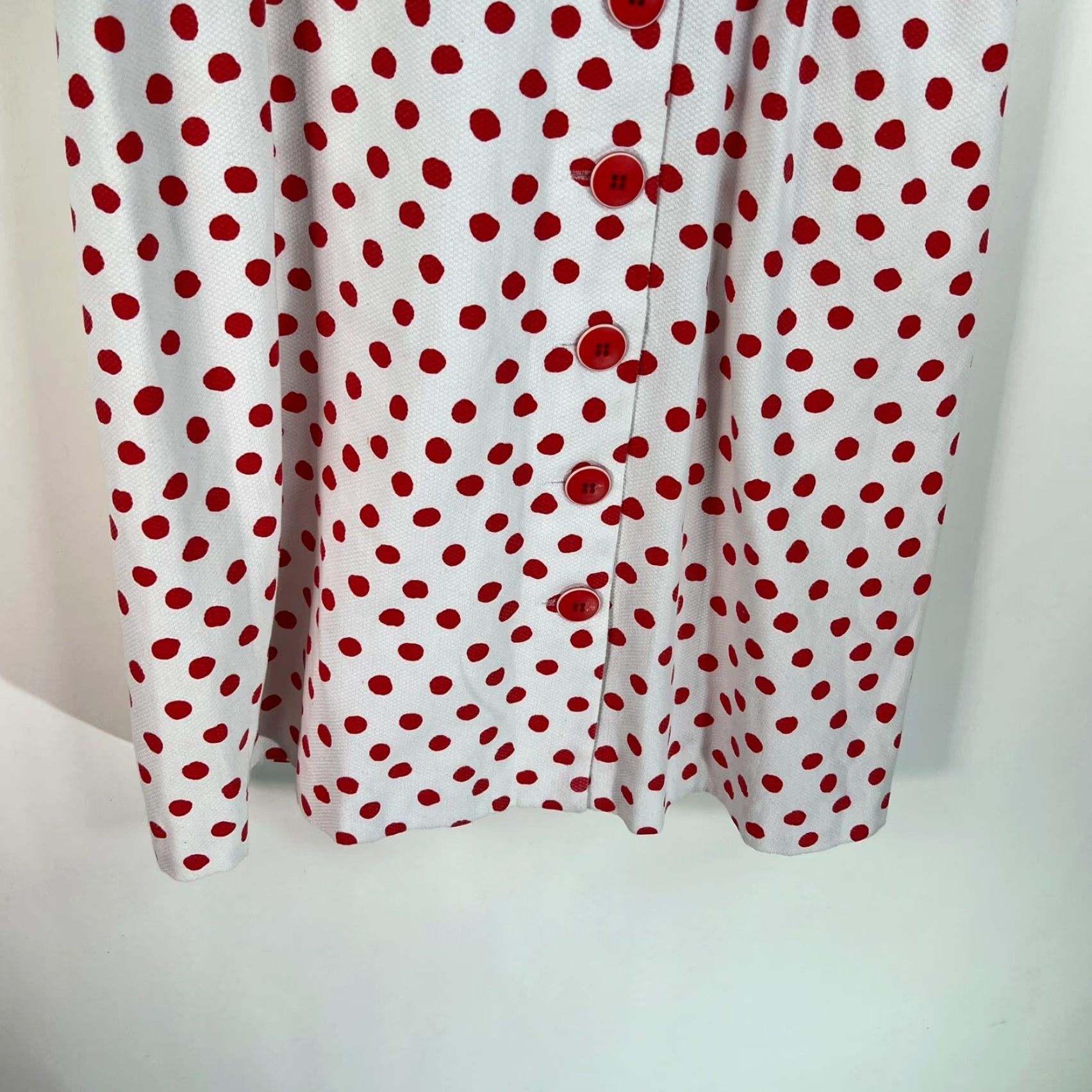 Vintage VINTAGE Joan Sparks for Daniel Barrett Red White Polka Dot Midi Dress 10 Polka Dot Pleated V-Neck Half Sleeve Womens Size L / US 10 / IT 46 - 4 Thumbnail