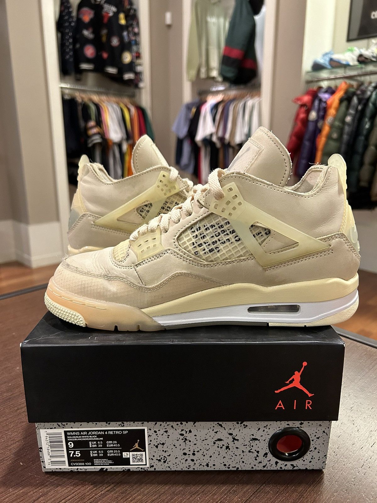 Jordan Brand × Off-White Jordan 4 Retro Off-White Sail (Women's) Size US 7.5 / EU 40-41 - 4 Thumbnail