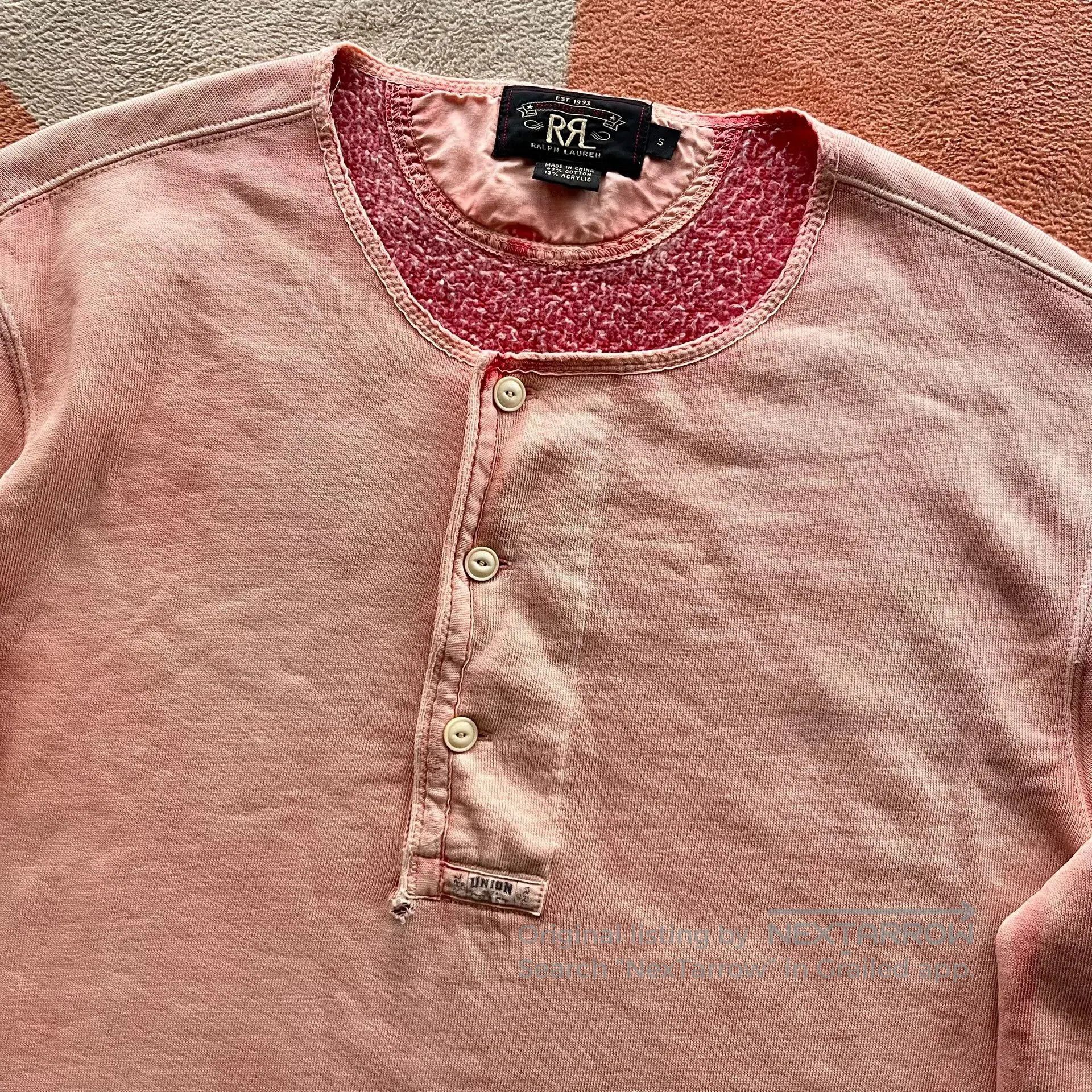 RRL Ralph Lauren RRL Pink Henley Sweater. Size US S / EU 44-46 / 1 - 3 Thumbnail