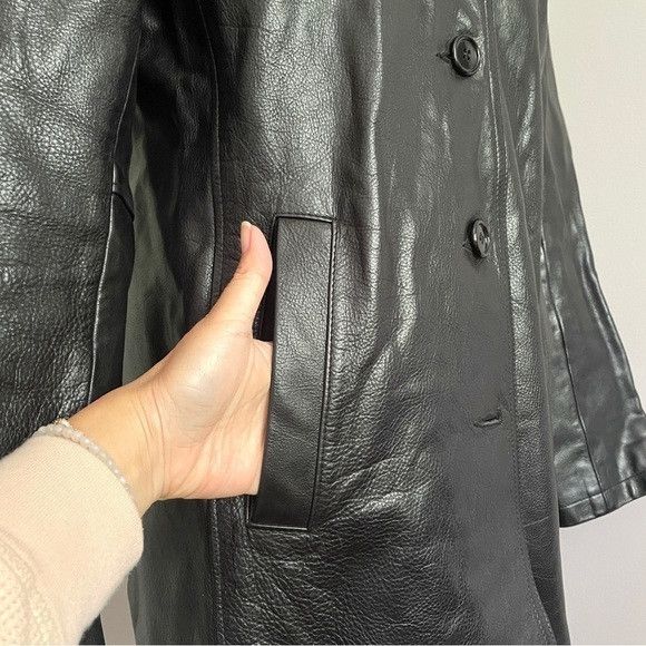 Roots Vintage Roots Black Leather Straight Cut Mid Length Car Coat Size S / US 4 / IT 40 - 5 Thumbnail