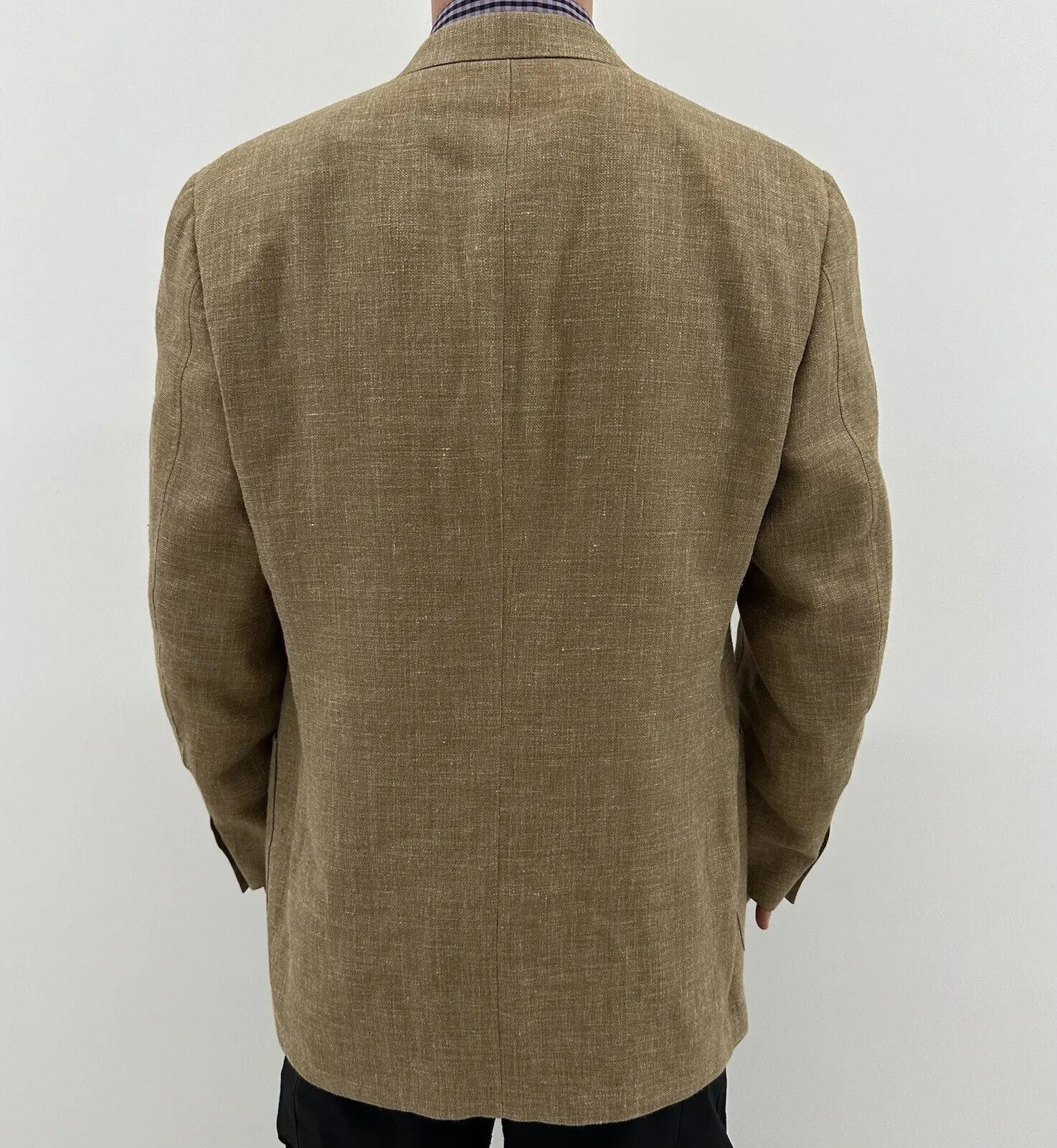Canali Canali Blazer Sport Coat Mens Tan Plaid Silk Wool Linen Size 44R - 6 Thumbnail