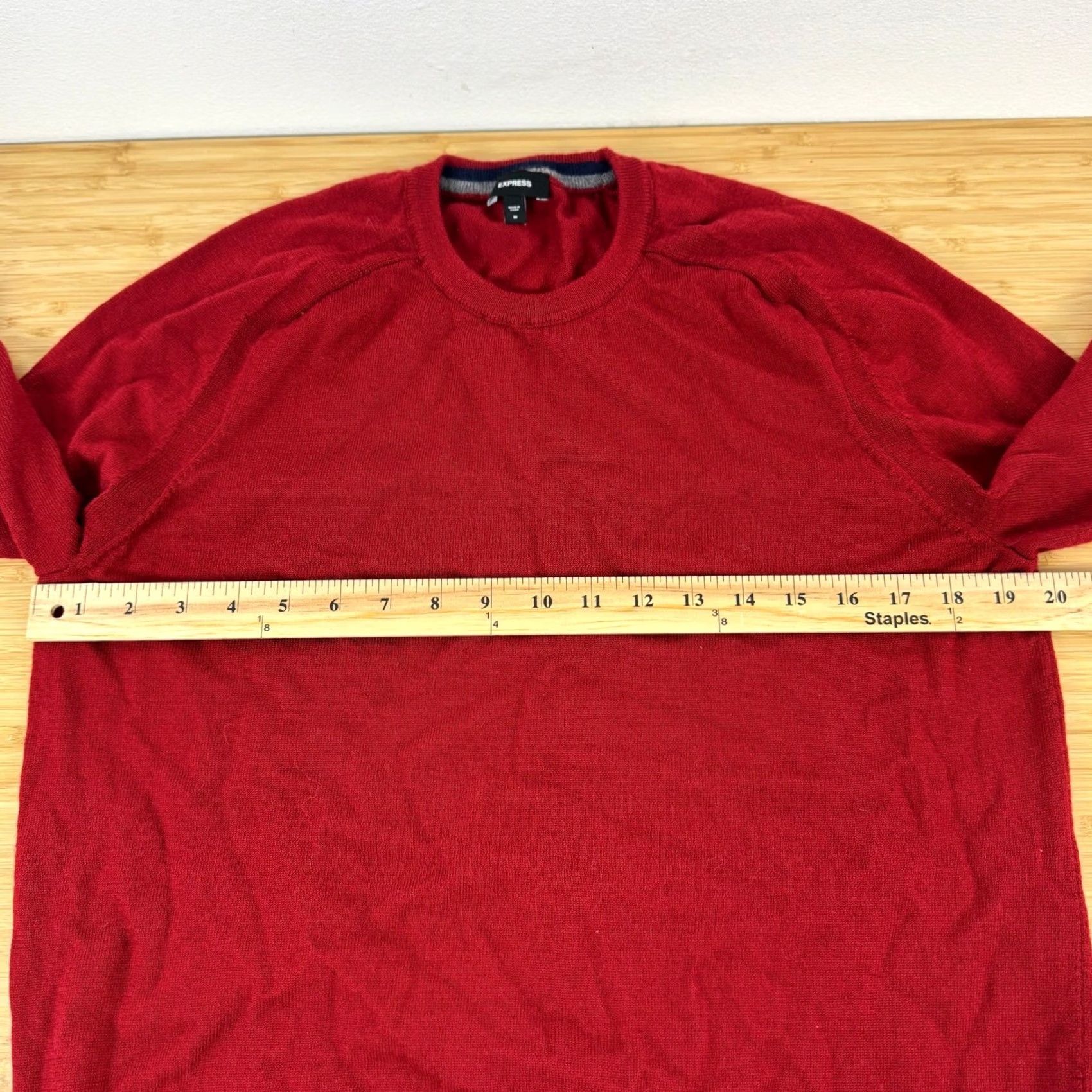 Express EXPRESS Men Crew Neck Merino Wool Sweater Red M Pullover Knit Long Sleeve Solid Logo Casual Workwear Spring Fall Mens Size US M / EU 48-50 / 2 - 6 Thumbnail