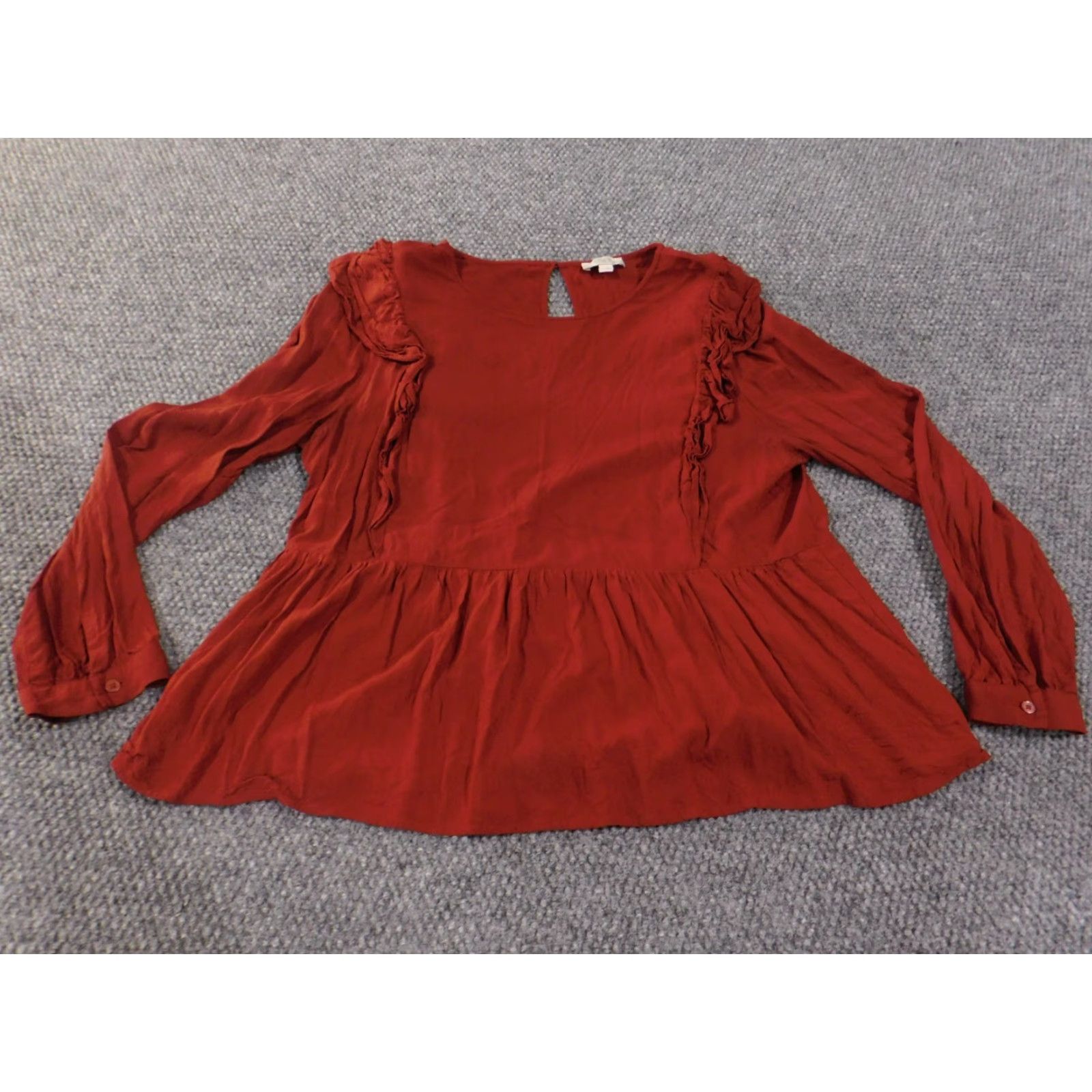 Loft Loft Blouse Shirt Women's Large Orange Knit Rayon Bell Sleeve Collared Pullover Casual Modern 90s-Style? (Note: This item is not vintage) Size L / US 10 / IT 46 - 3 Thumbnail
