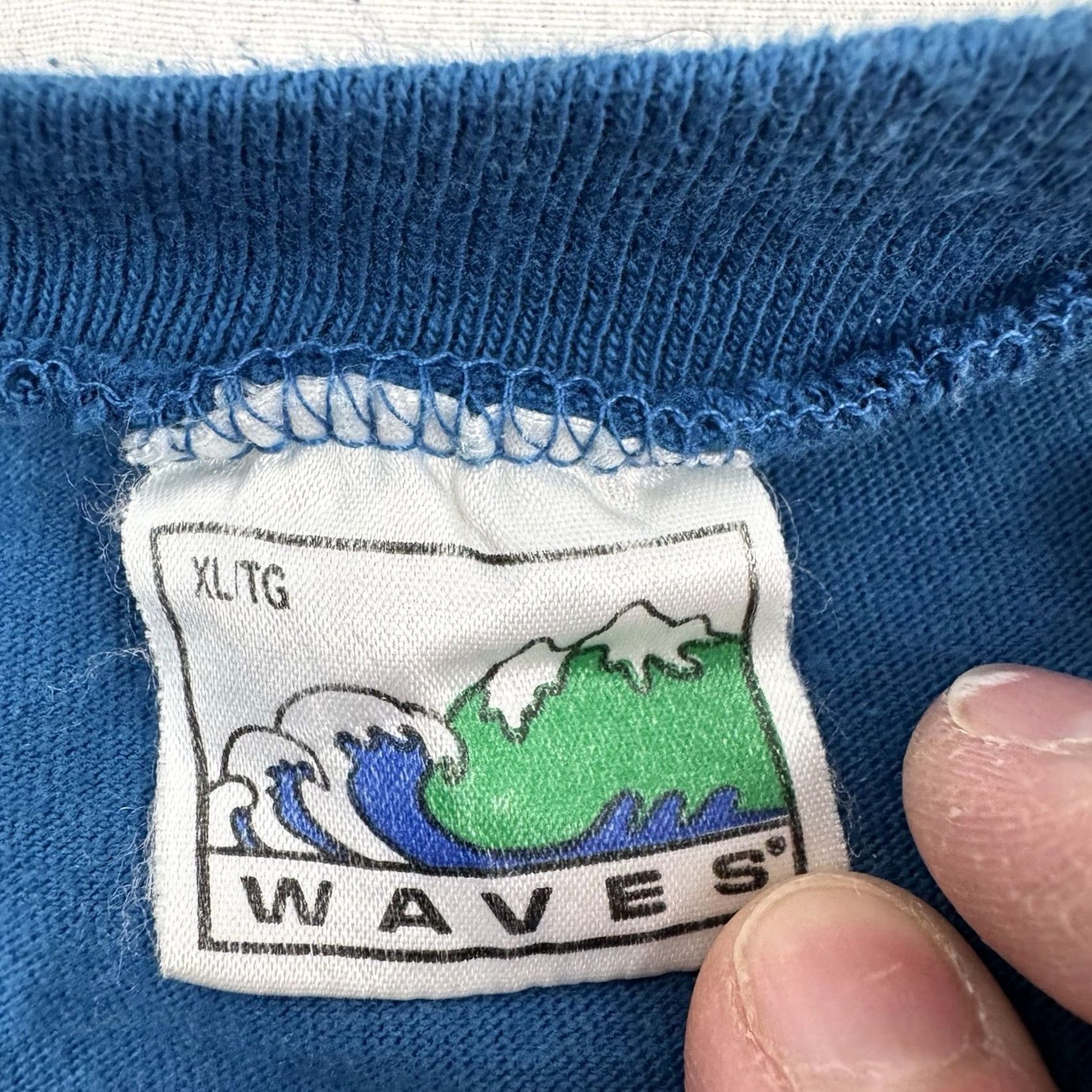 Vintage VINTAGE Waves University T-Shirt Adult XL Blue Cotton Crew Neck Short Sleeve 90s University Mens Size US XL / EU 56 / 4 - 5 Thumbnail