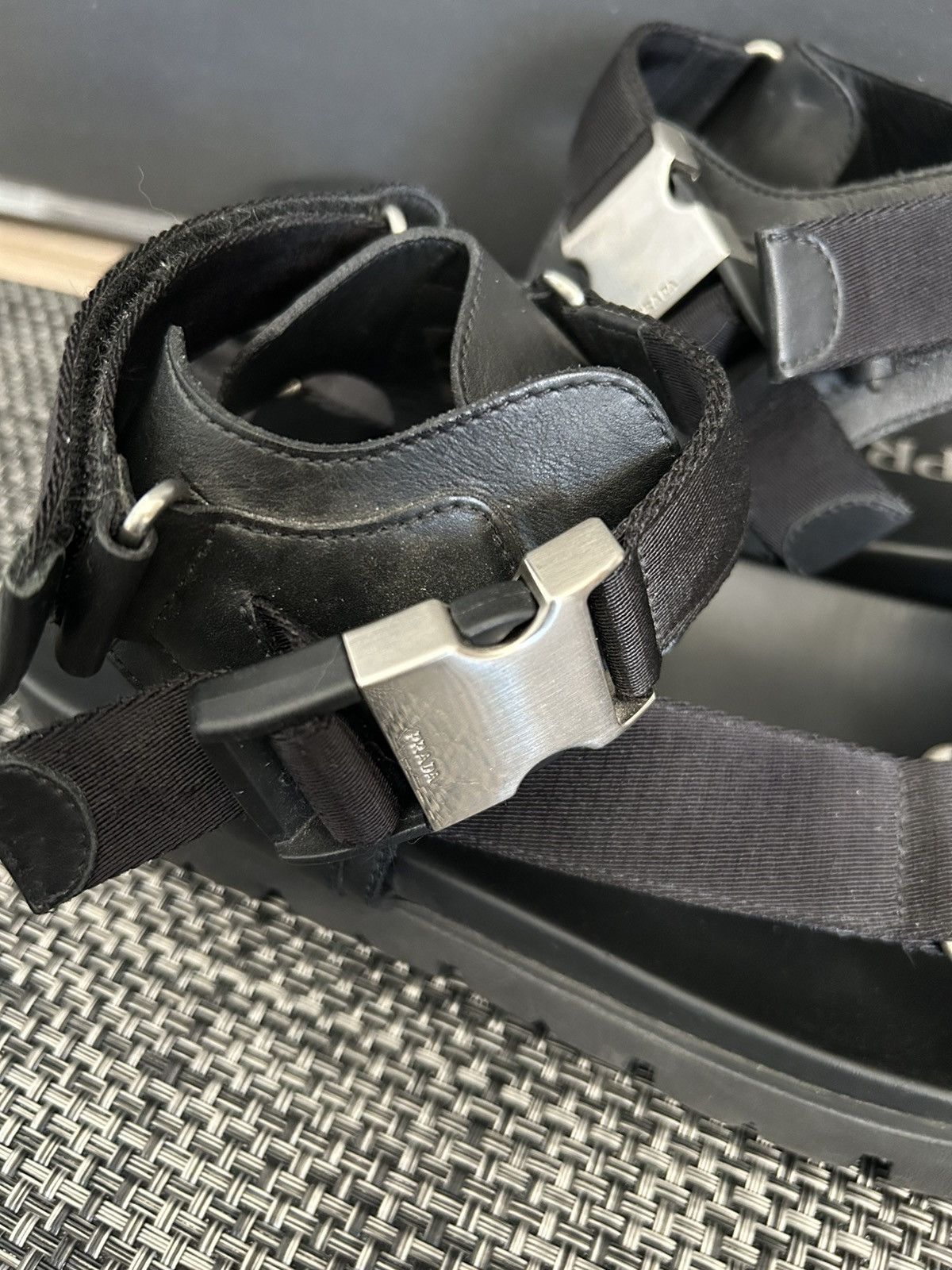 Prada *PRADA* Black Sporty Nylon & Leather Tape Strap Sandals 10 Size US 10 / EU 43 - 4 Thumbnail