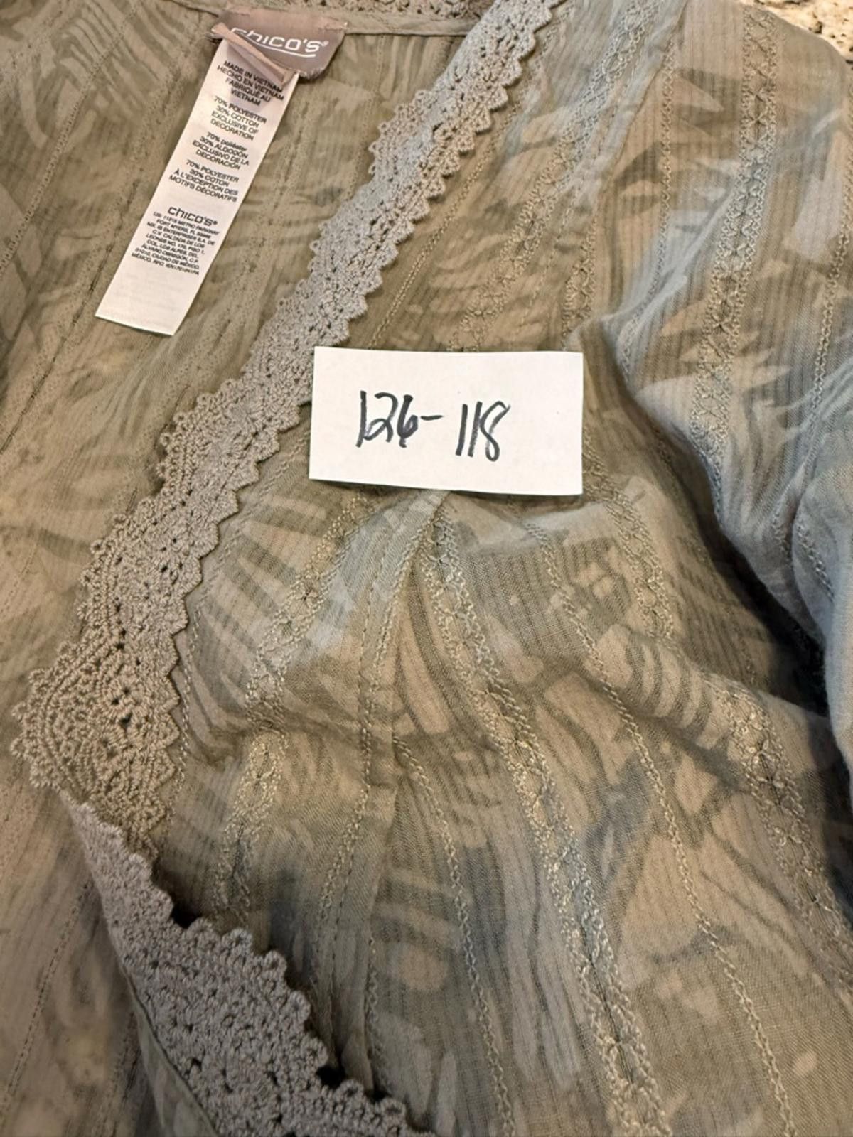 Chicos Chico’s tropical palm open cardigan army green lace SZ 2/M Size M / US 6-8 / IT 42-44 - 11 Thumbnail