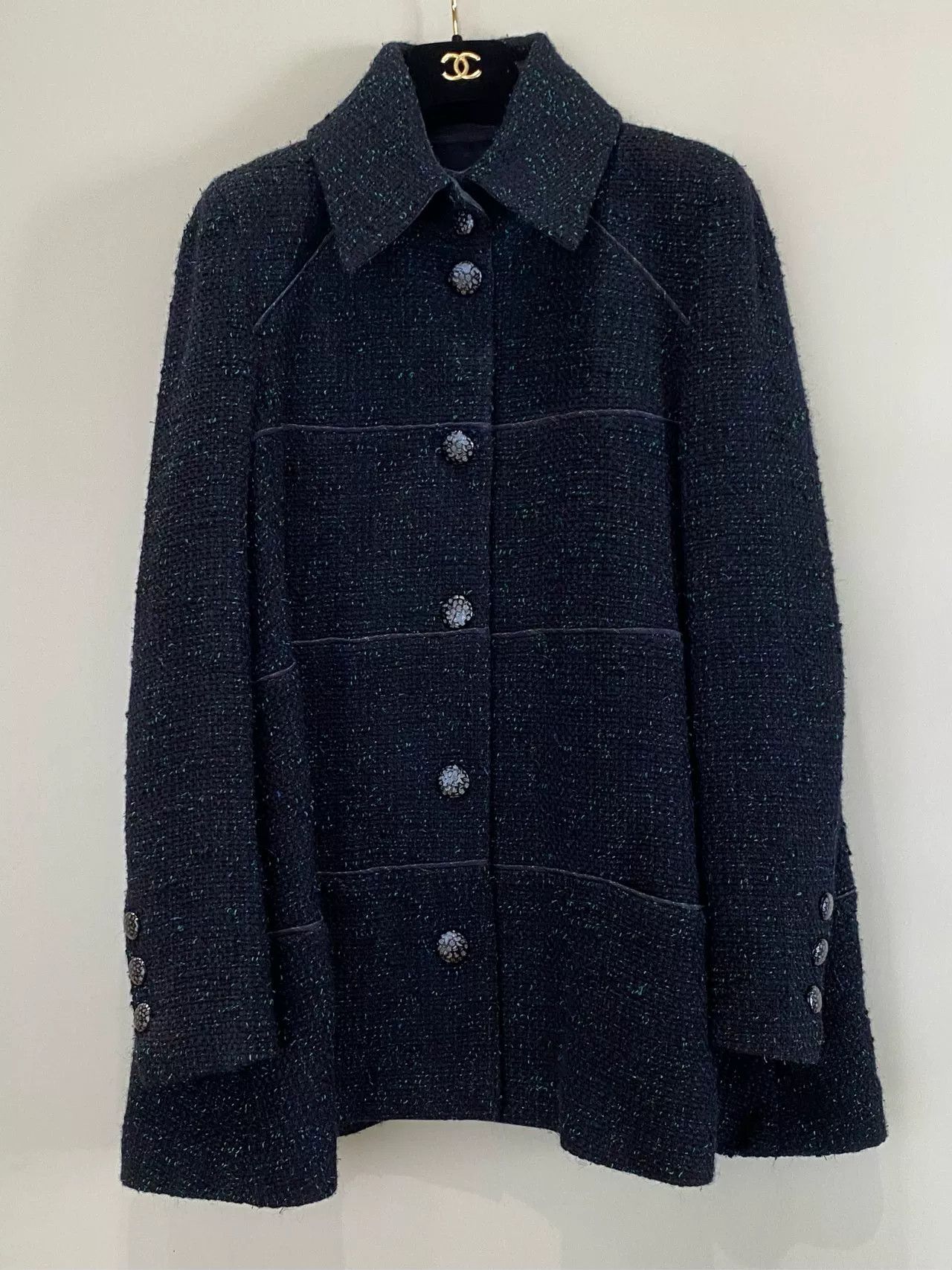 Chanel Chanel 18k Forest Green Tweed Collar Coat Size US M / EU 48-50 / 2 - 1 Thumbnail