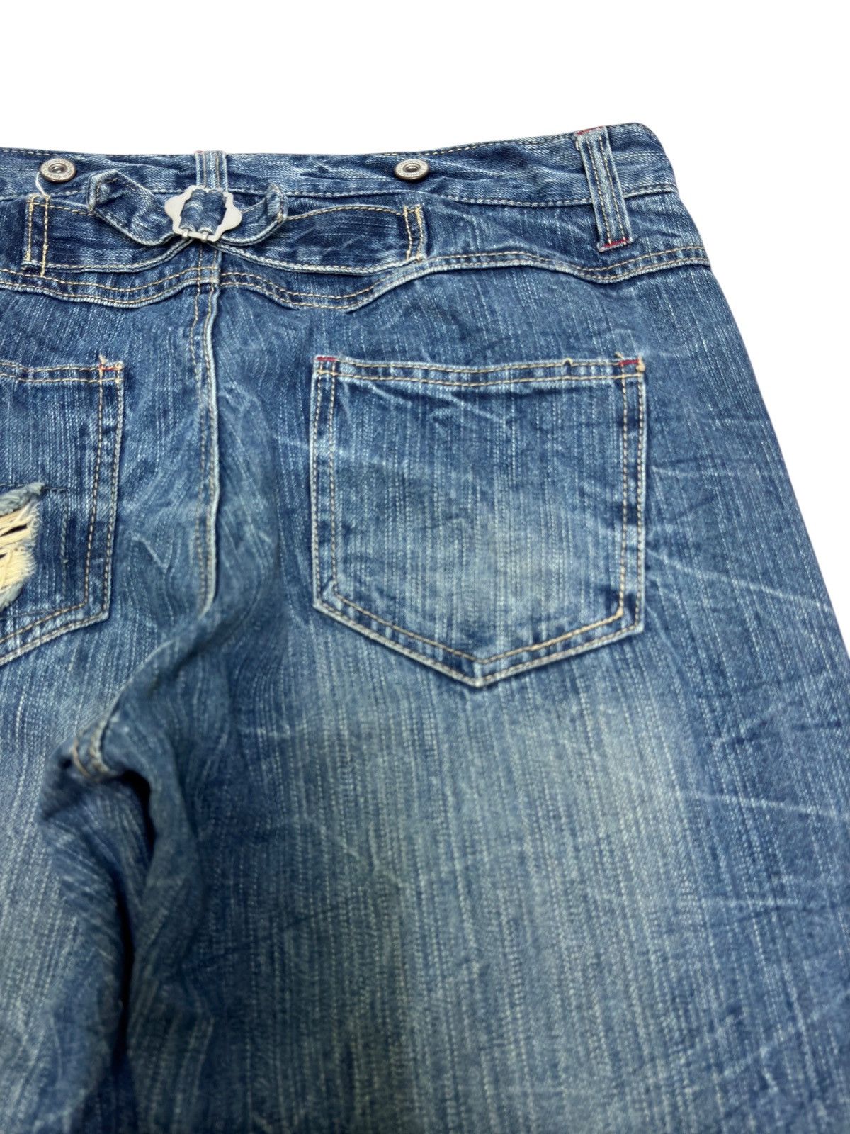 Hysteric Glamour Distressed Denim Back Buckle Heavy Ripped Blue Jeans Size US 31 - 10 Thumbnail
