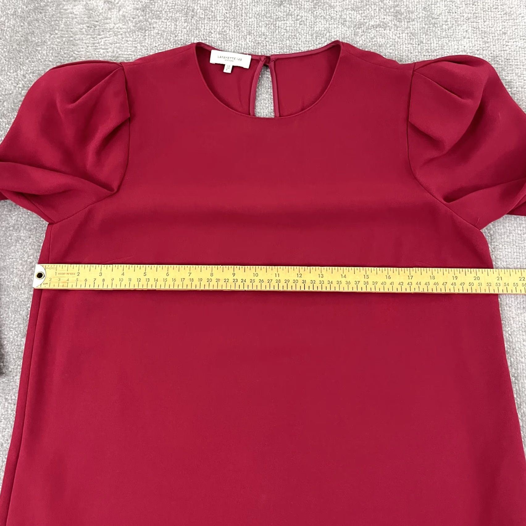 Vintage Lafayette 148 New York Dress Womens Medium Red Knee Length Puff Sleeve Acetate Size M / US 6-8 / IT 42-44 - 5 Thumbnail