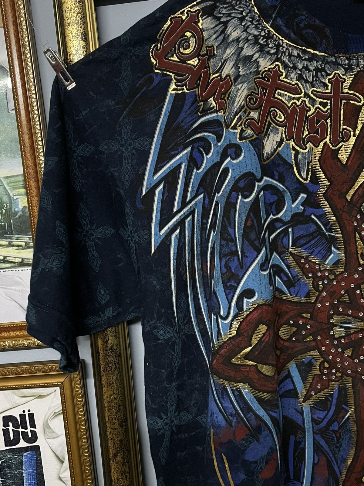 Affliction Vintage Rare 1990s Affliction Cross Live Fast Die Strong Tee Size US XL / EU 56 / 4 - 6 Thumbnail