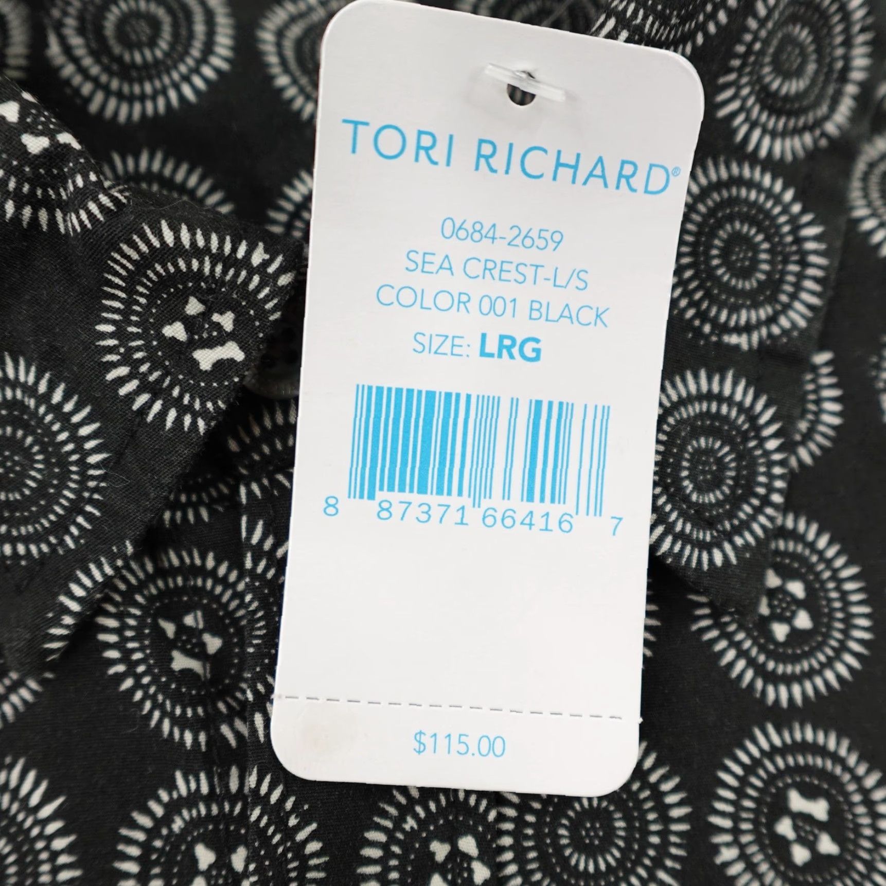 Tori Richard Tori Richard Shirt Mens Large Black Sea Crest Aloha Hawaiian Abstract Geometric Beach Tropical Button-Up Long Sleeve - Mens Size US L / EU 52-54 / 3 - 4 Thumbnail