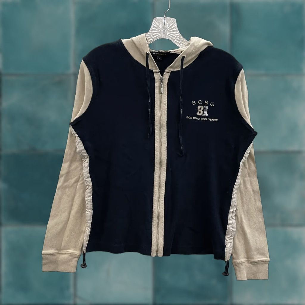Bcbgmaxazria VINTAGE BCBGMAXAZRIA Track Jacket Hoodie L Black Beige Logo Sporty Women Hoodie Regular Knit Size L / US 10 / IT 46 - 1 Thumbnail