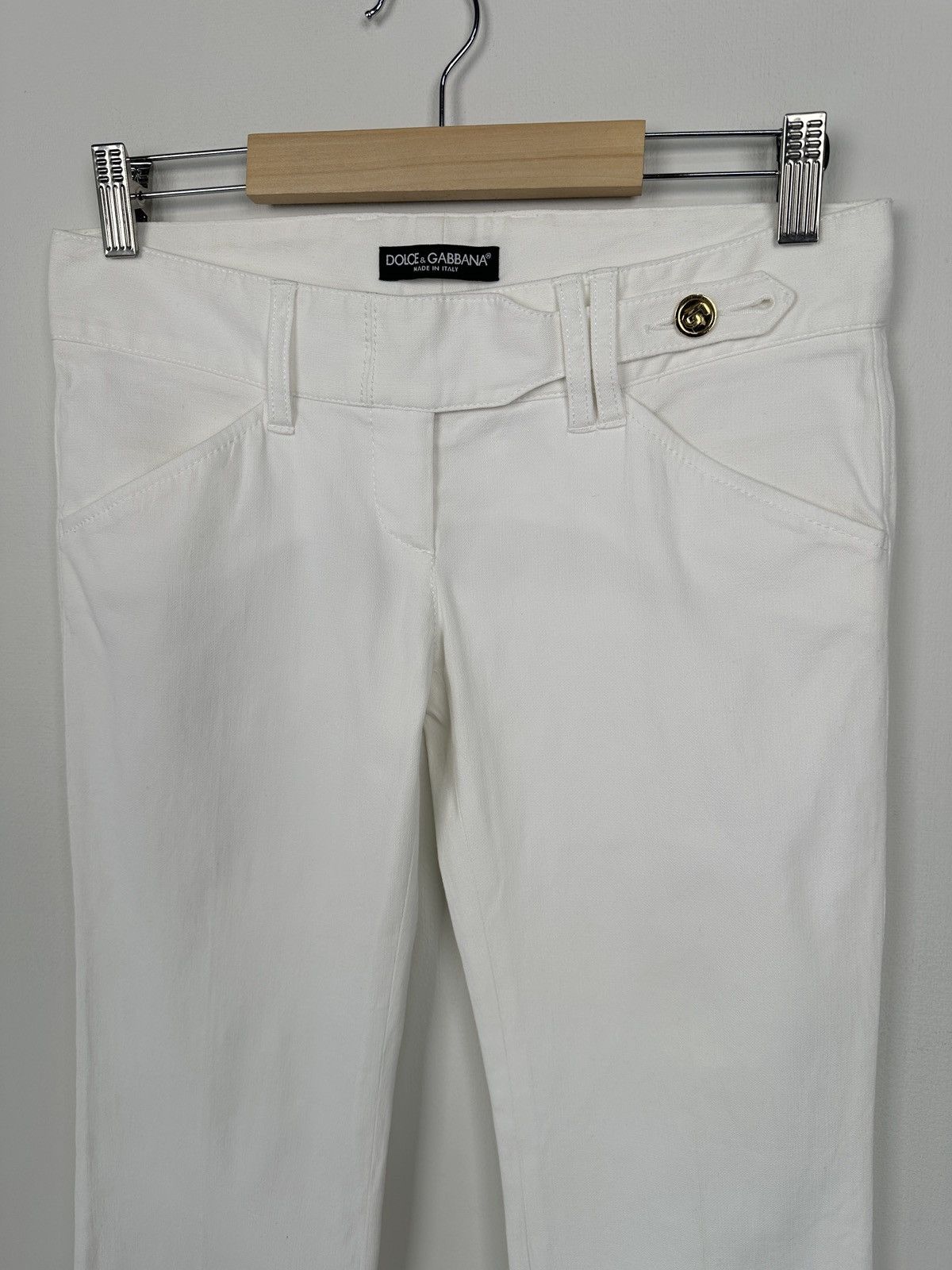 Dolce & Gabbana Y2K DOLCE & GABBANA Flared White Jeans Pants Gold Button Size 25" / US 0 / IT 36 - 3 Thumbnail
