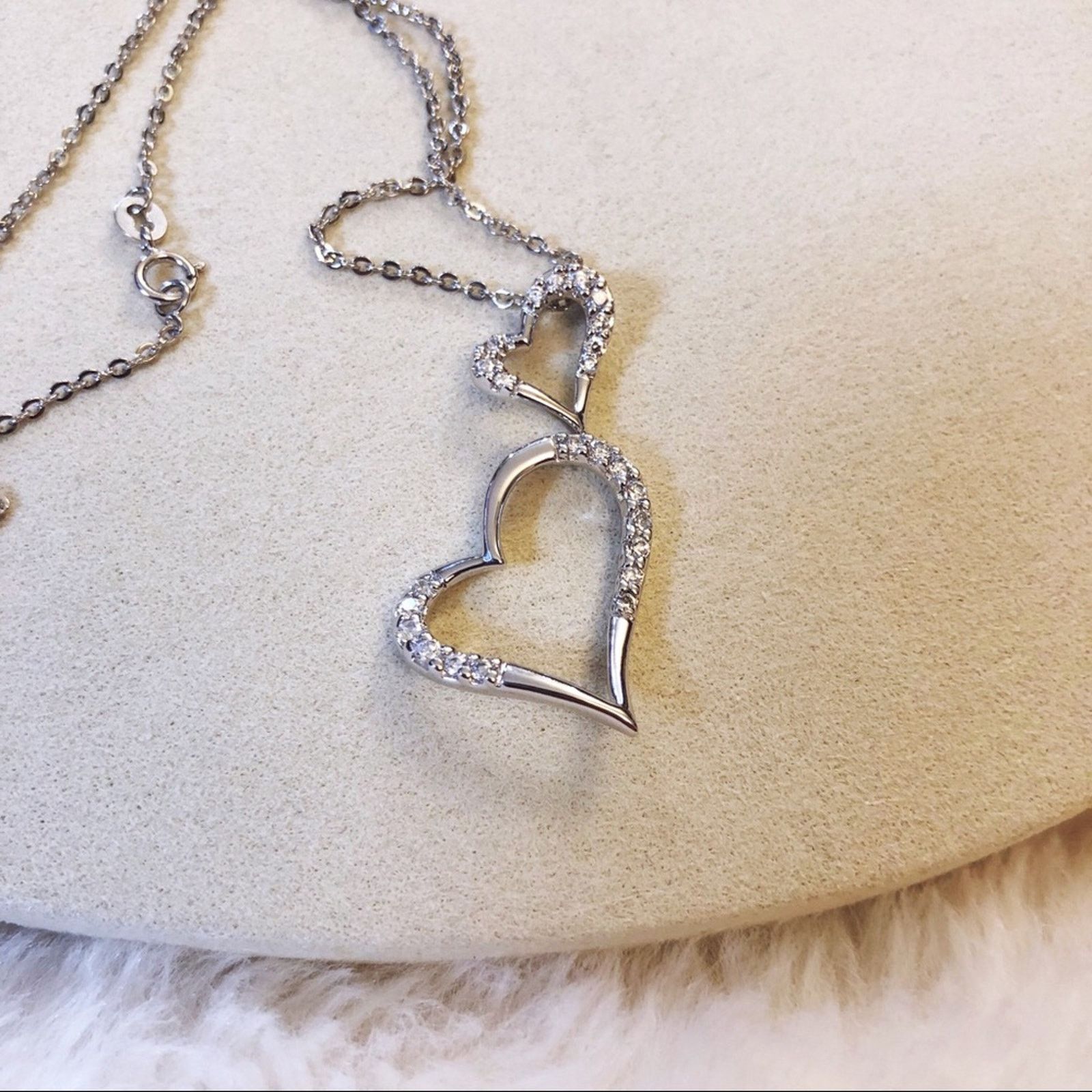 Other Sterling Silver Double Heart Necklace Size ONE SIZE - 3 Thumbnail