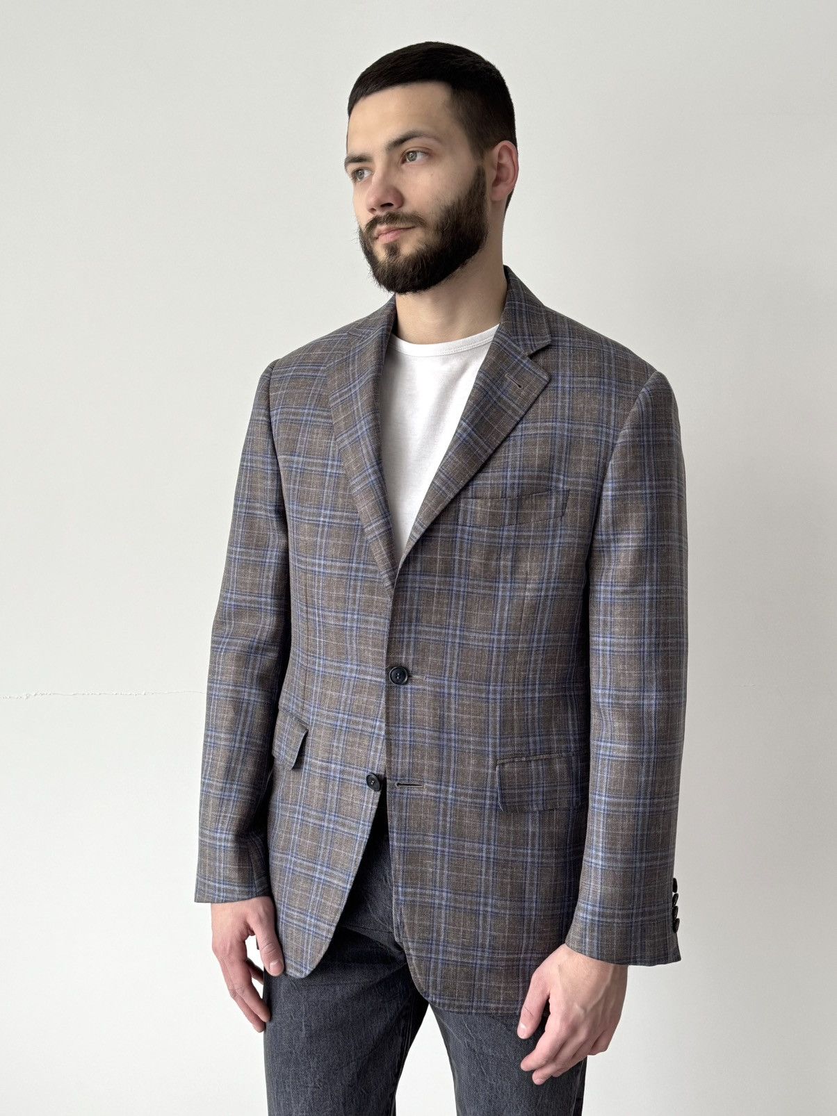 Canali Canali Kei Wool, Silk & Linen Two Button Sport Grey Jacket Size 42R - 1 Thumbnail