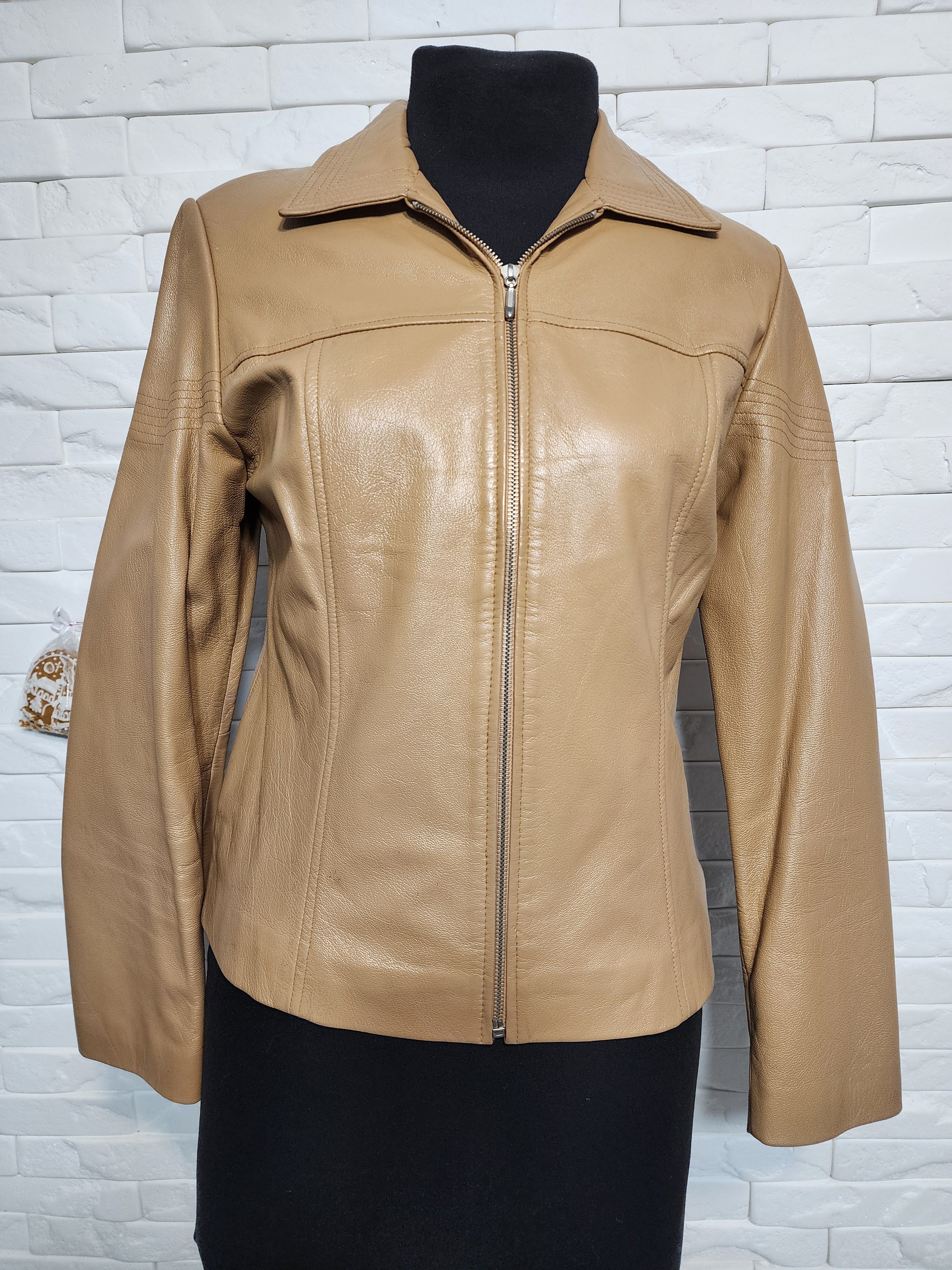 Genuine Leather Brown Leather Sport Jacket: Women's Genuine Leather Zip-Up Size M / US 6-8 / IT 42-44 - 1 Thumbnail