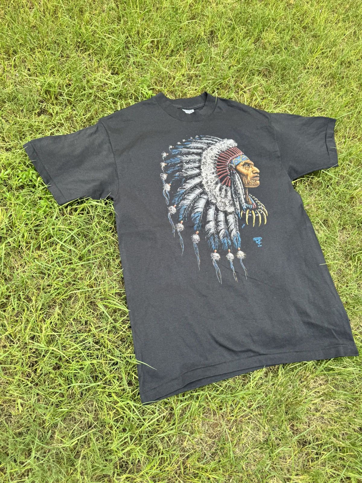 Vintage 1991 vintage black Trinity Indian Chief cotton t-shirt Size US L / EU 52-54 / 3 - 3 Thumbnail