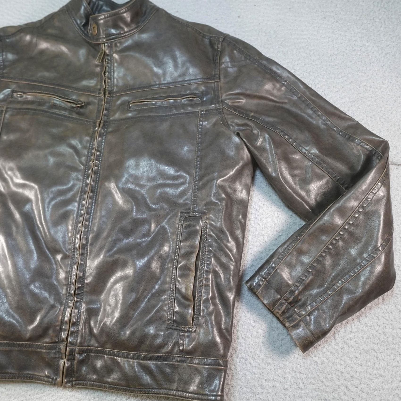 Vintage VINTAGE Motorcycle Jacket Mens S Brown Faux Leather Sherpa Lined Biker Moto Satin? Size US S / EU 44-46 / 1 - 3 Thumbnail