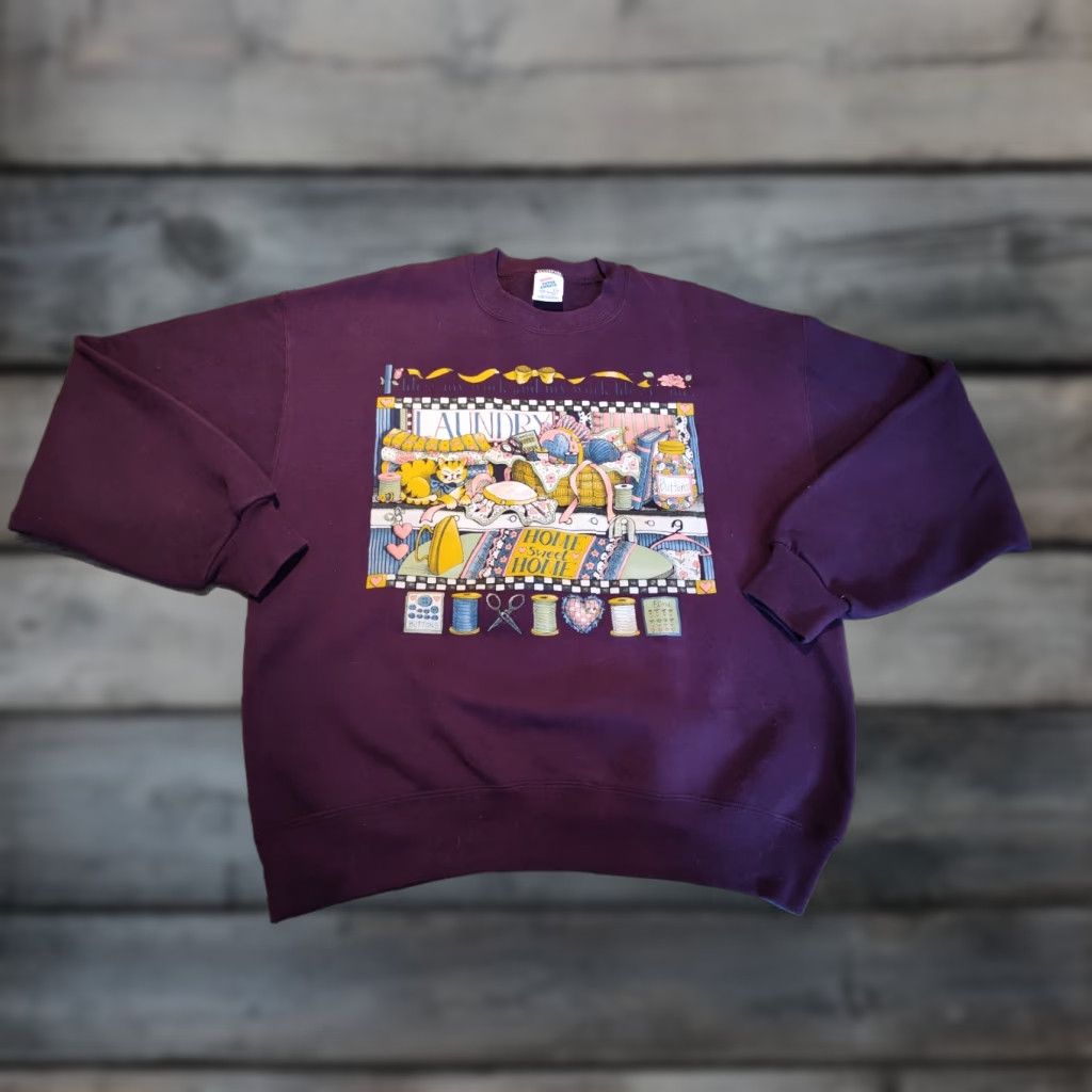Vintage VINTAGE 1990s Grandma Cats Sweatshirt US Made Purple Cotton Blend Large Casual Women Size ONE SIZE - 1 Thumbnail