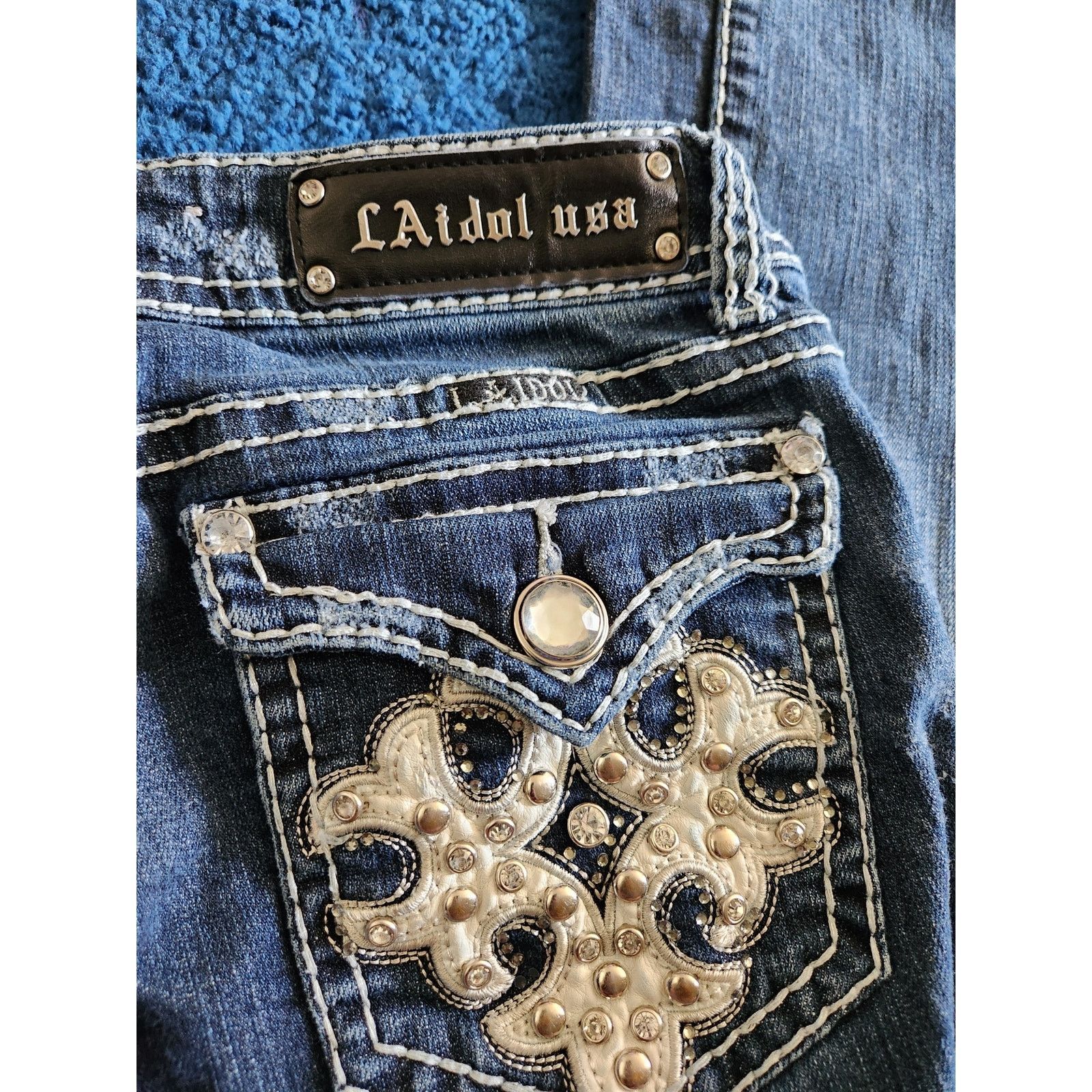 Other L.A Idol Women's Embellished Dark Bootcut Jeans-9 W21x L34 Size 34" / US 12 / IT 48 - 6 Thumbnail