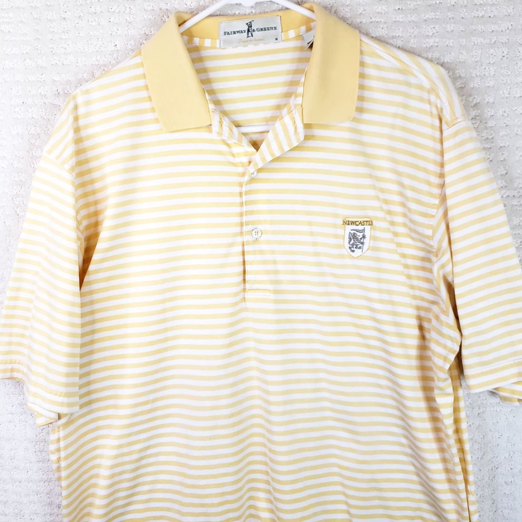 Vintage Fairway & Greene Yellow Striped Short Sleeve Polo Golf Shirt Men's L Newcastle Logo Size US L / EU 52-54 / 3 - 2 Thumbnail