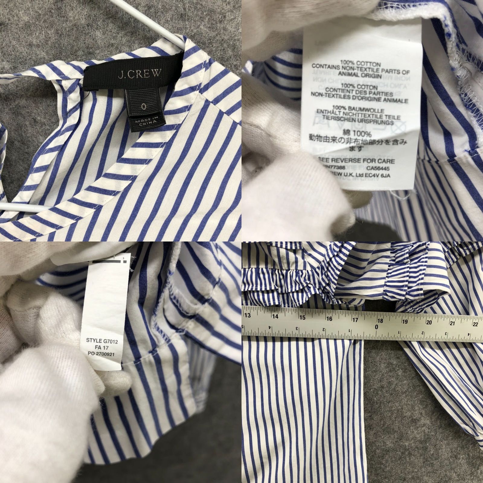 J.Crew J. Crew Long Sleeve Blouse Womens 0 XS Blue White Stripe Ruffle Cotton Crew Neck Tie Back Nautical Casual Blouse Womens Size XS / US 0-2 / IT 36-38 - 8 Thumbnail