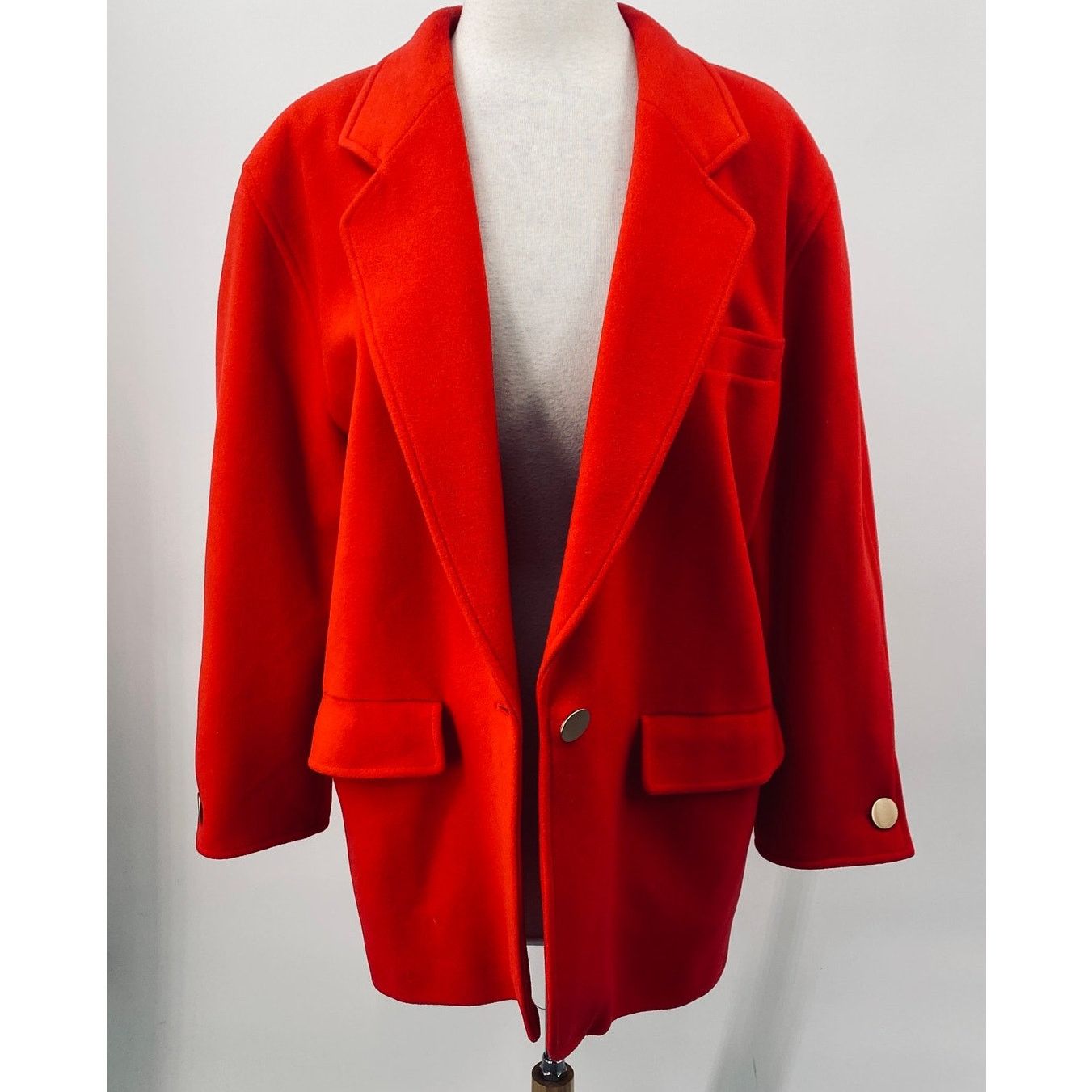 Escada Vintage 80s Escada Wool Blazer Coat Oversize Gold Button Red Size L / US 10 / IT 46 - 4 Thumbnail