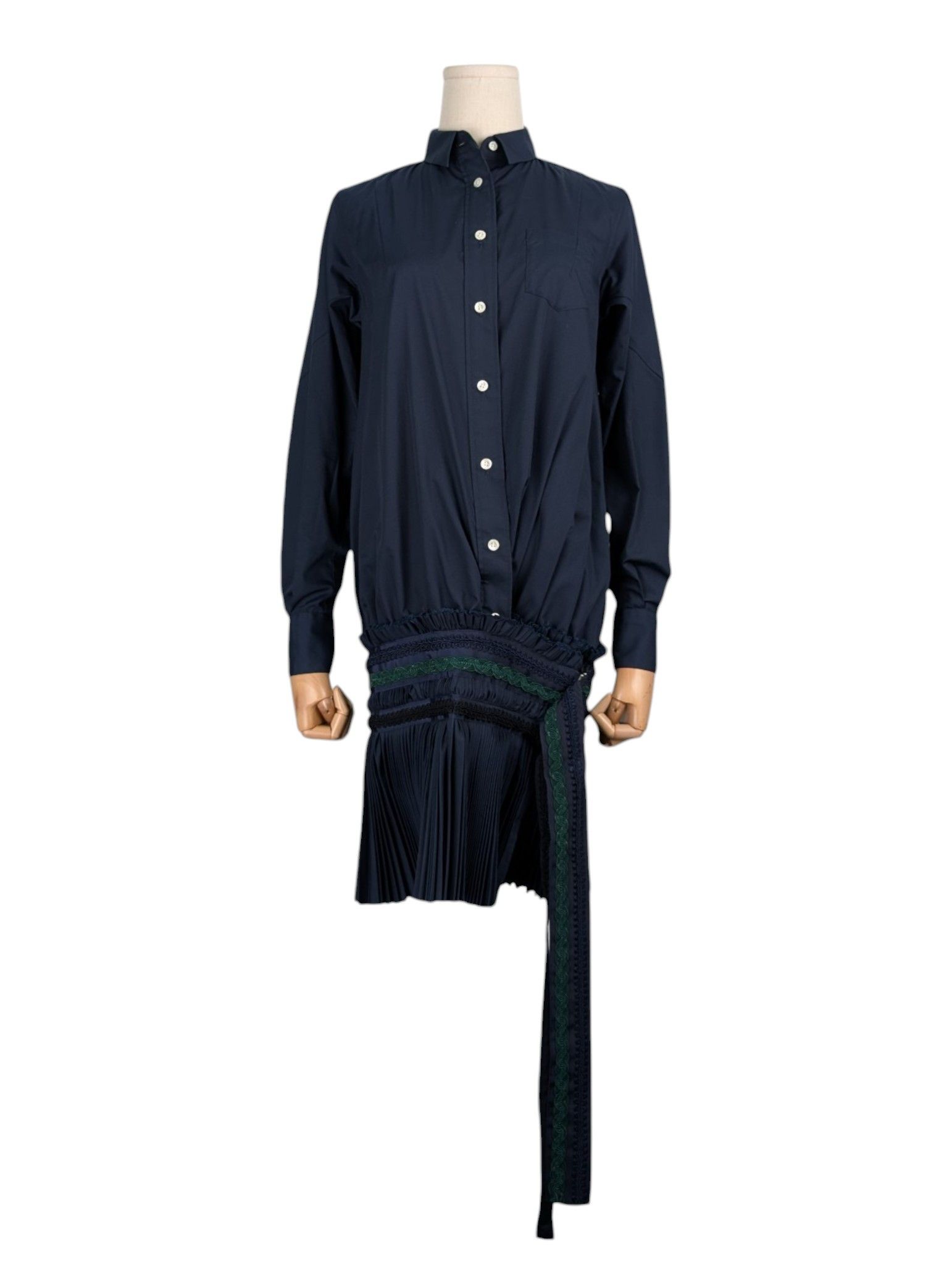 Sacai Sacai Navy Button Up Dress with Embroidery Detail Size S / US 4 / IT 40 - 1 Thumbnail