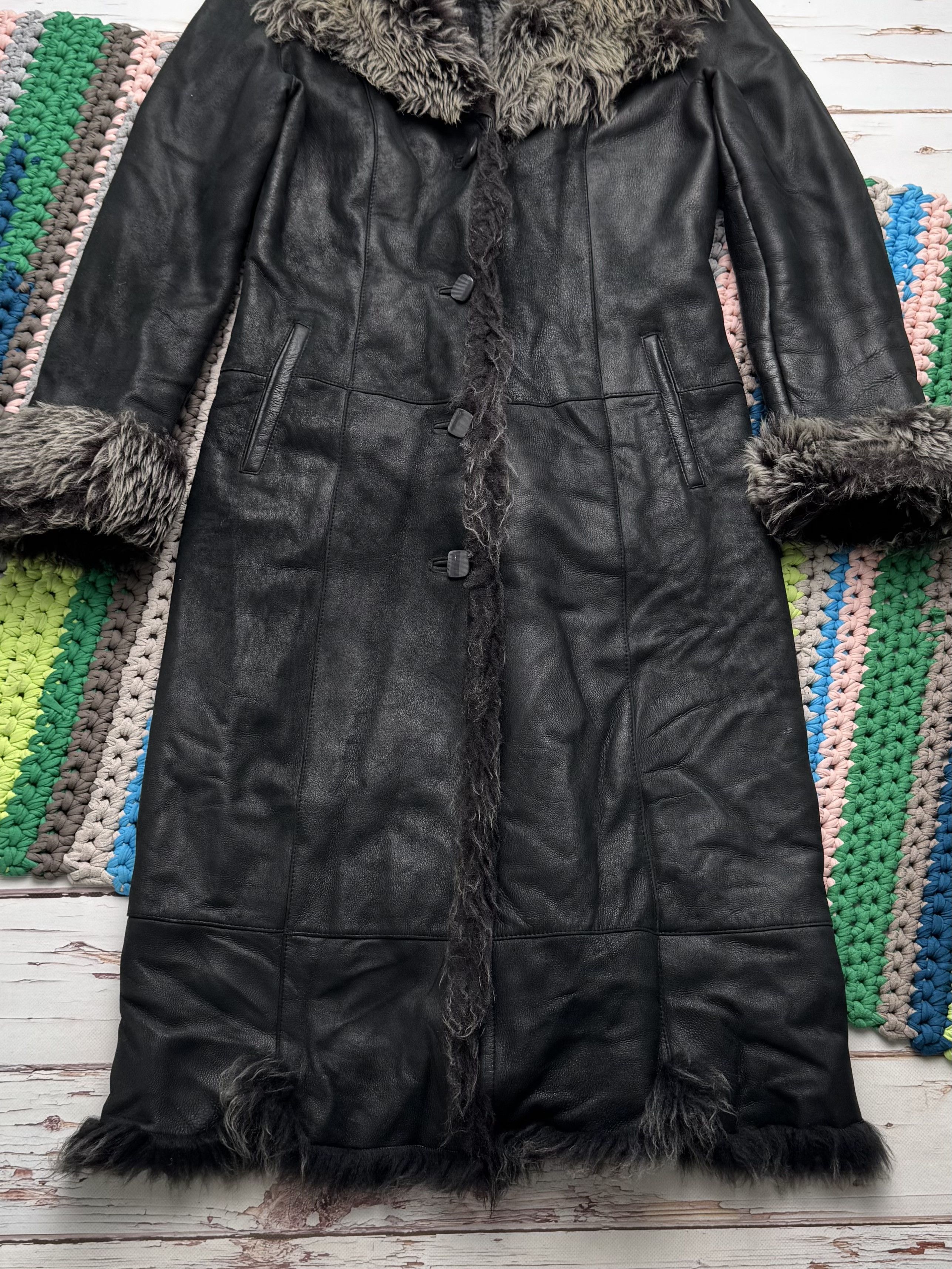 Vintage Y2K Sheepskin Leather Coat Black Shearling Long (ET1) Size M / US 6-8 / IT 42-44 - 7 Thumbnail