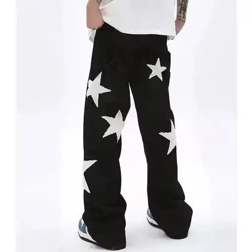 VIBE Embroidered Star Patchwork Black Carpenter Y2K Pants Size US 32 / EU 48 - 2 Thumbnail