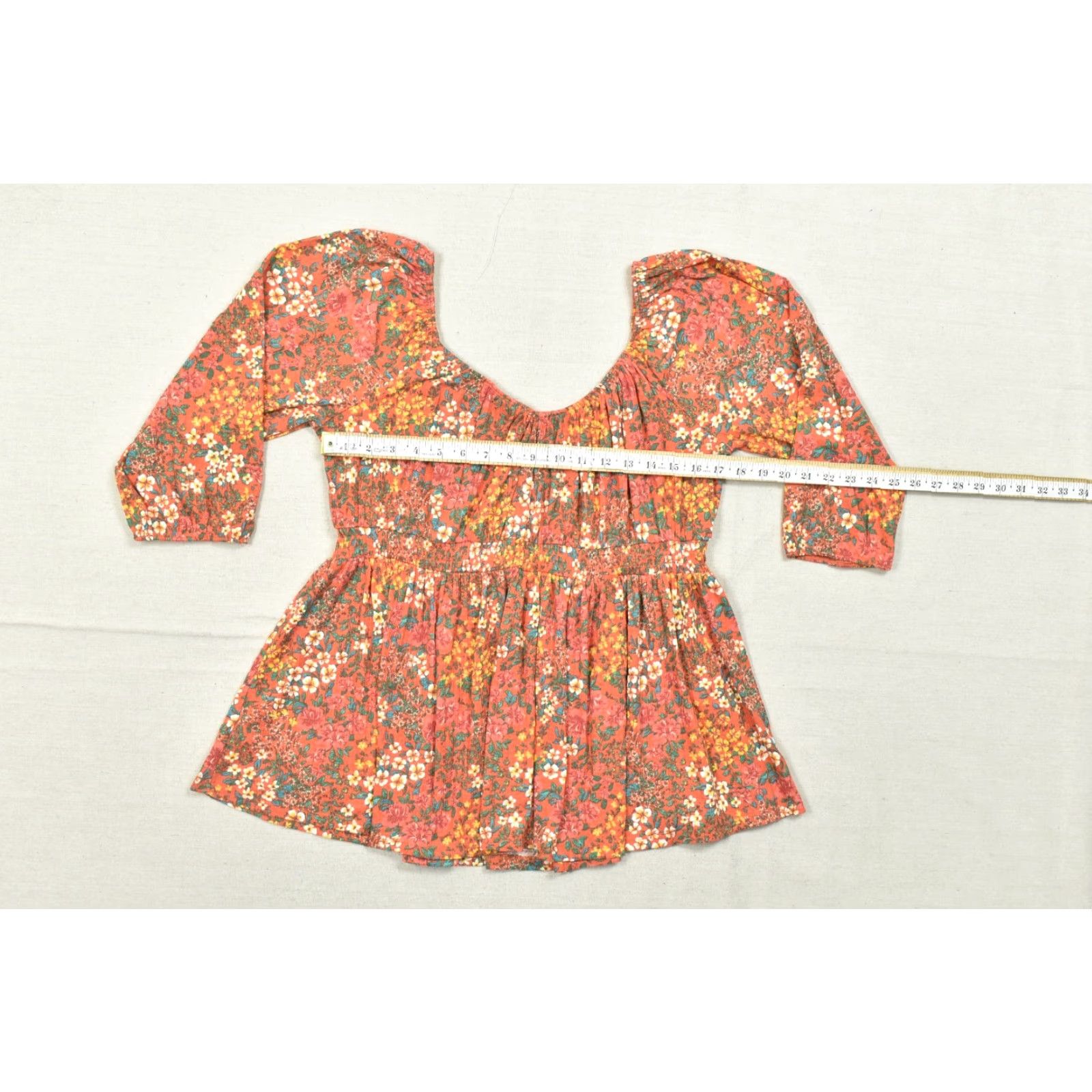 Torrid Torrid Orange Floral Smocked Waist Peplum Top 3/4 Puff Sleeve Scoop Neck Size 0 Blouse Women Size XS / US 0-2 / IT 36-38 - 2 Thumbnail