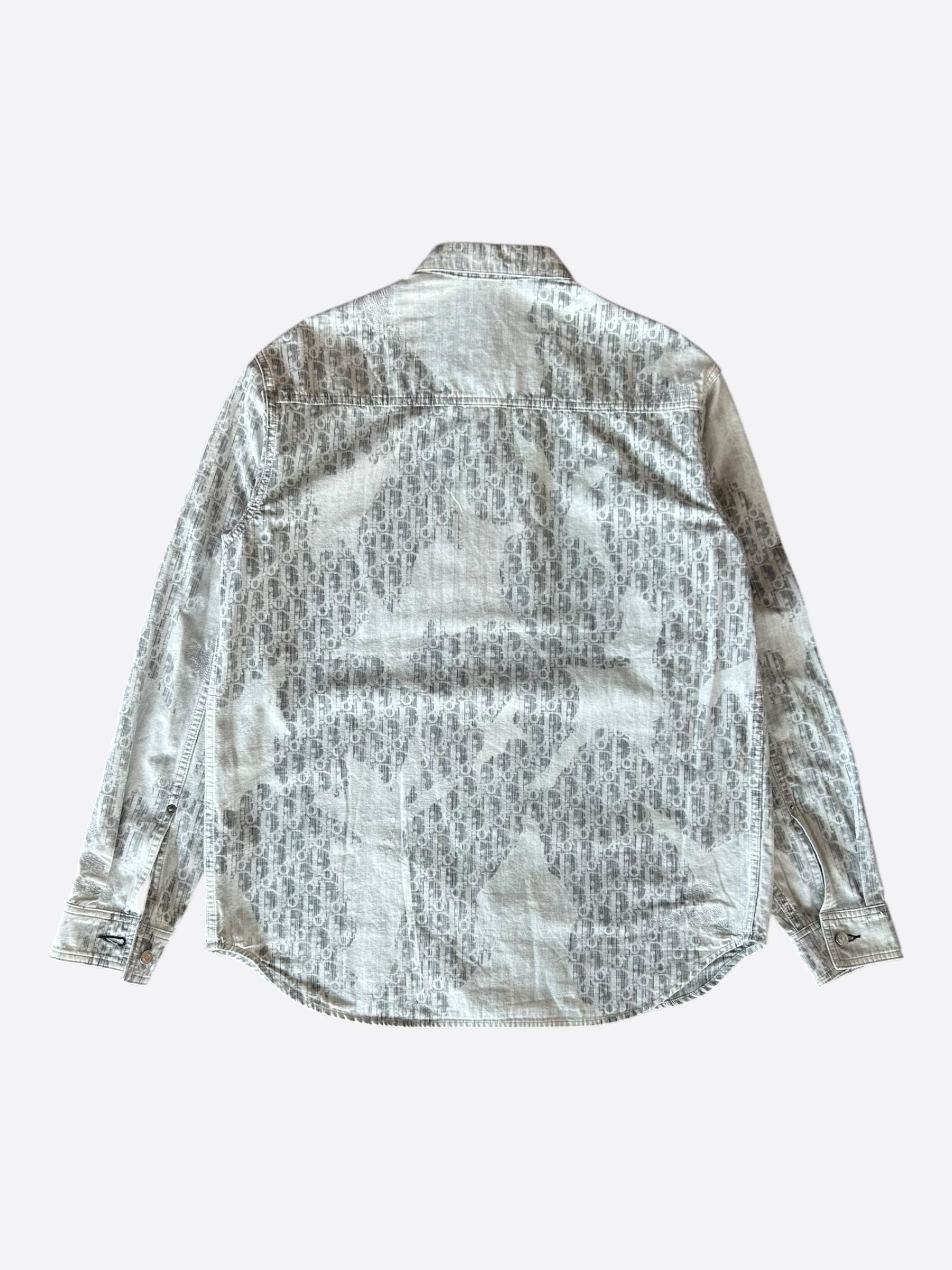 Dior Dior Grey Oblique Distressed Button Up Shirt Size US M / EU 48-50 / 2 - 2 Thumbnail
