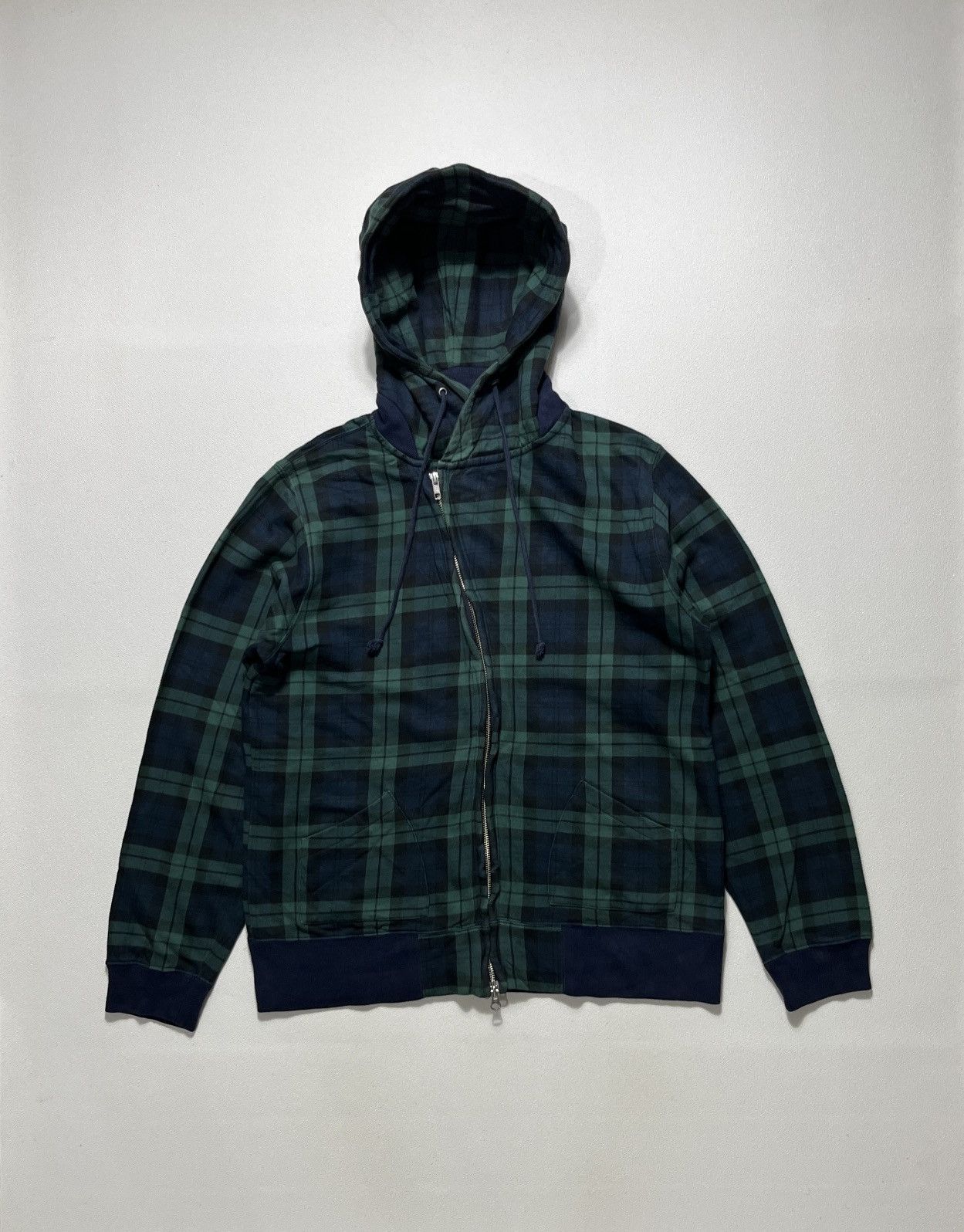 Beams Plus 2000's Beams Asymmetric Wire Hood Zip-Up Check Hooded Jacket Size US L / EU 52-54 / 3 - 1 Thumbnail