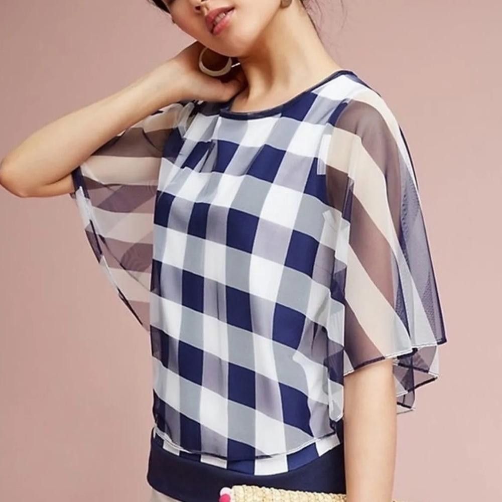 Designer Anthropologie l Postmark Elsie Gingham Poncho/Cape Top XS Size XS / US 0-2 / IT 36-38 - 1 Thumbnail
