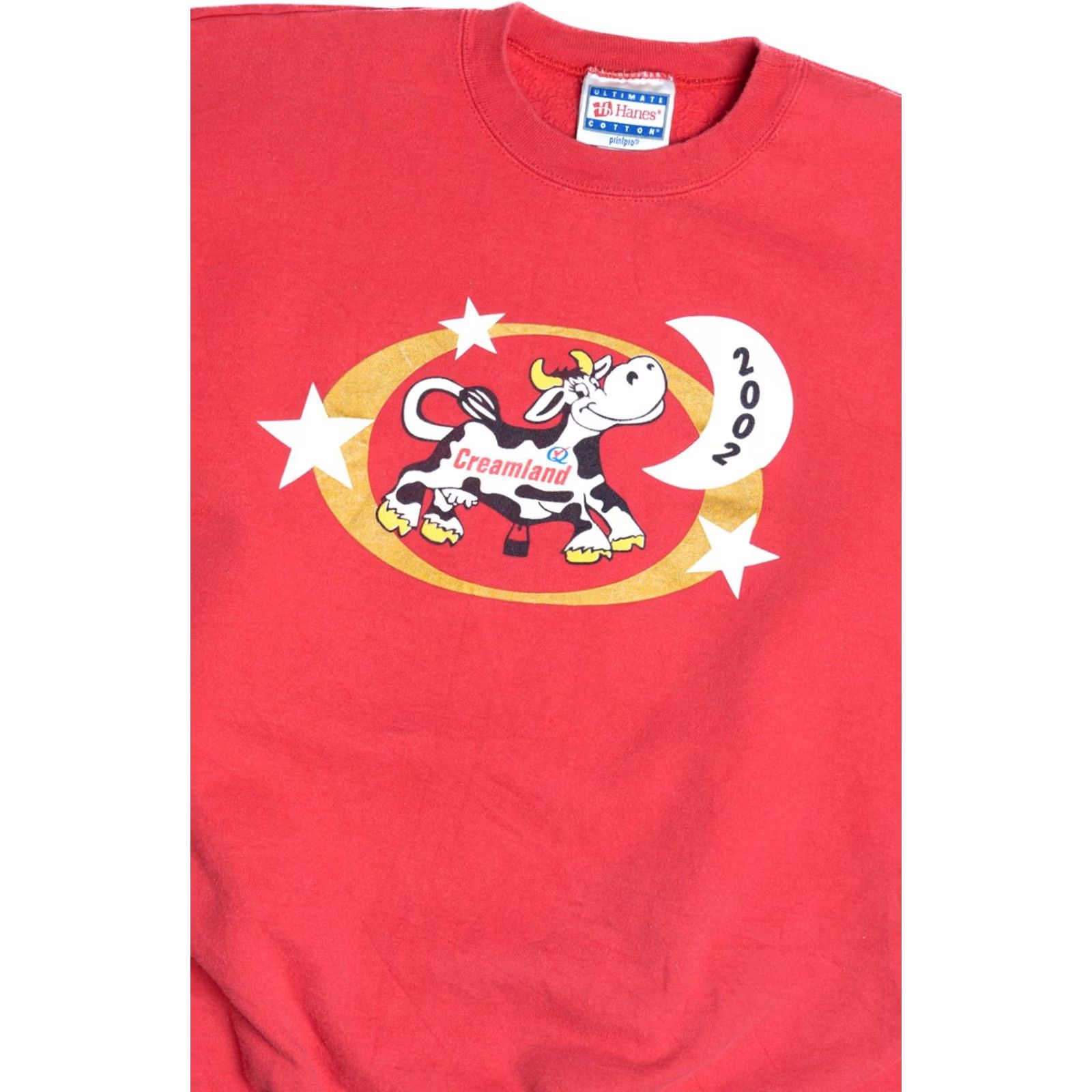 Hanes VINTAGE Hanes Sweatshirt Cremland Dairy Cow Red Unisex Adults X-Large Cotton Polyester Pullover 2000s Boys Girls Mens Womens Size US XL / EU 56 / 4 - 2 Thumbnail