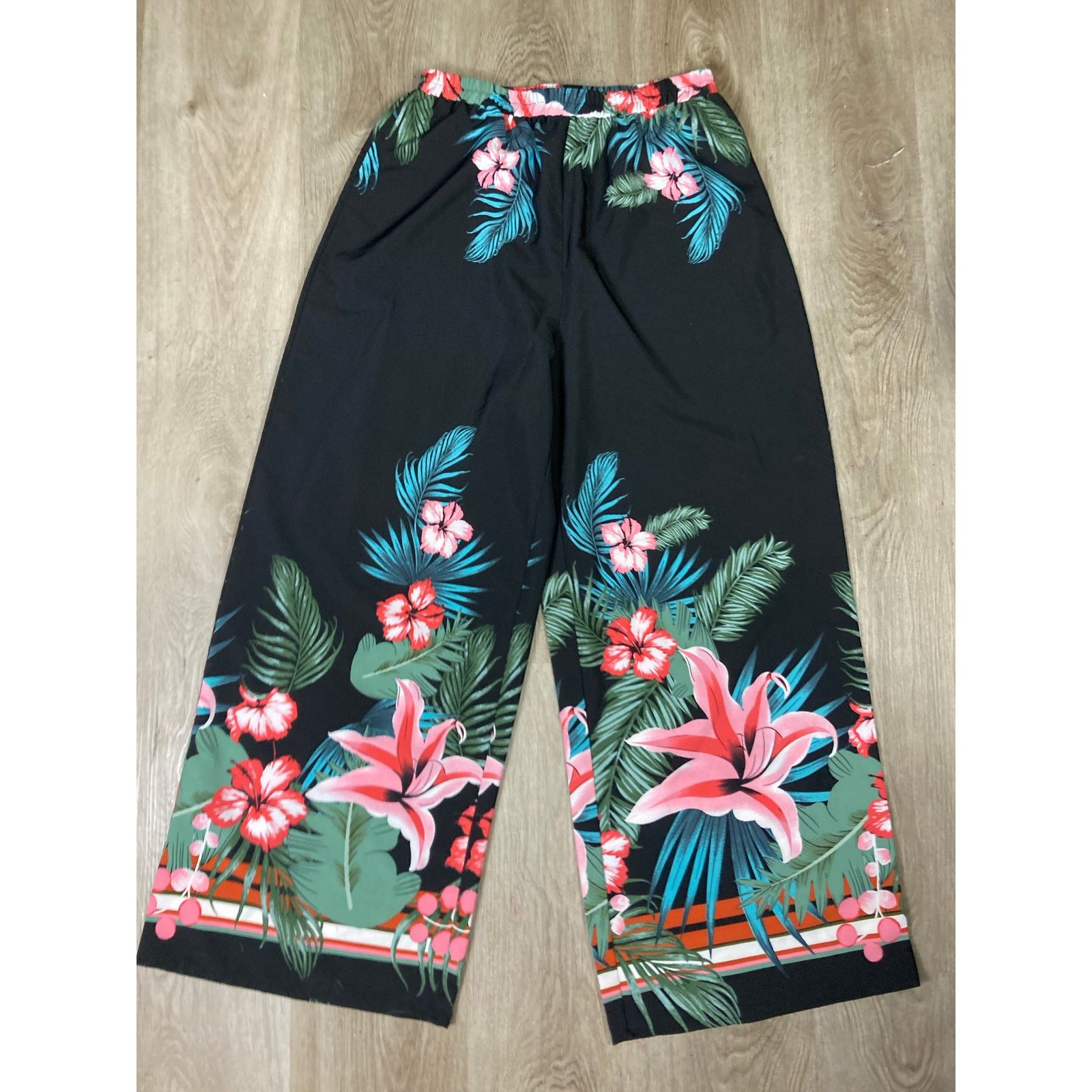 Other Emery Rose Women's Large Wide-Leg Pants Black Tropical Size 28" / US 6 / IT 42 - 4 Thumbnail