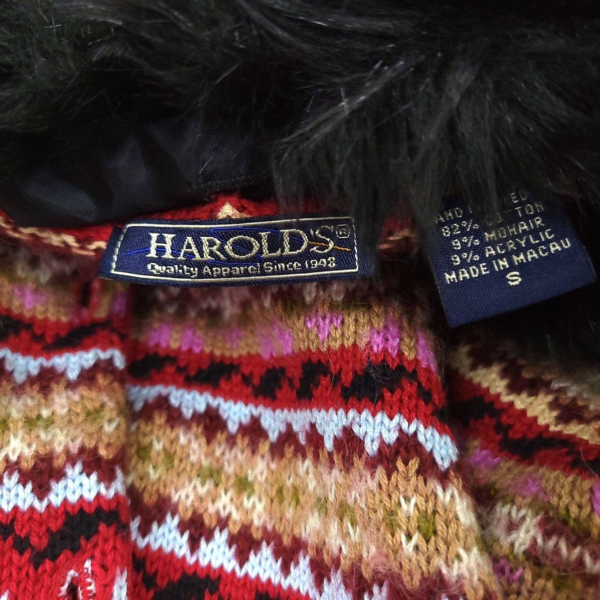 Other Harolds Fair Isle Cardigan Sweater S Vintage 90s Faux Fur Size S / US 4 / IT 40 - 11 Thumbnail