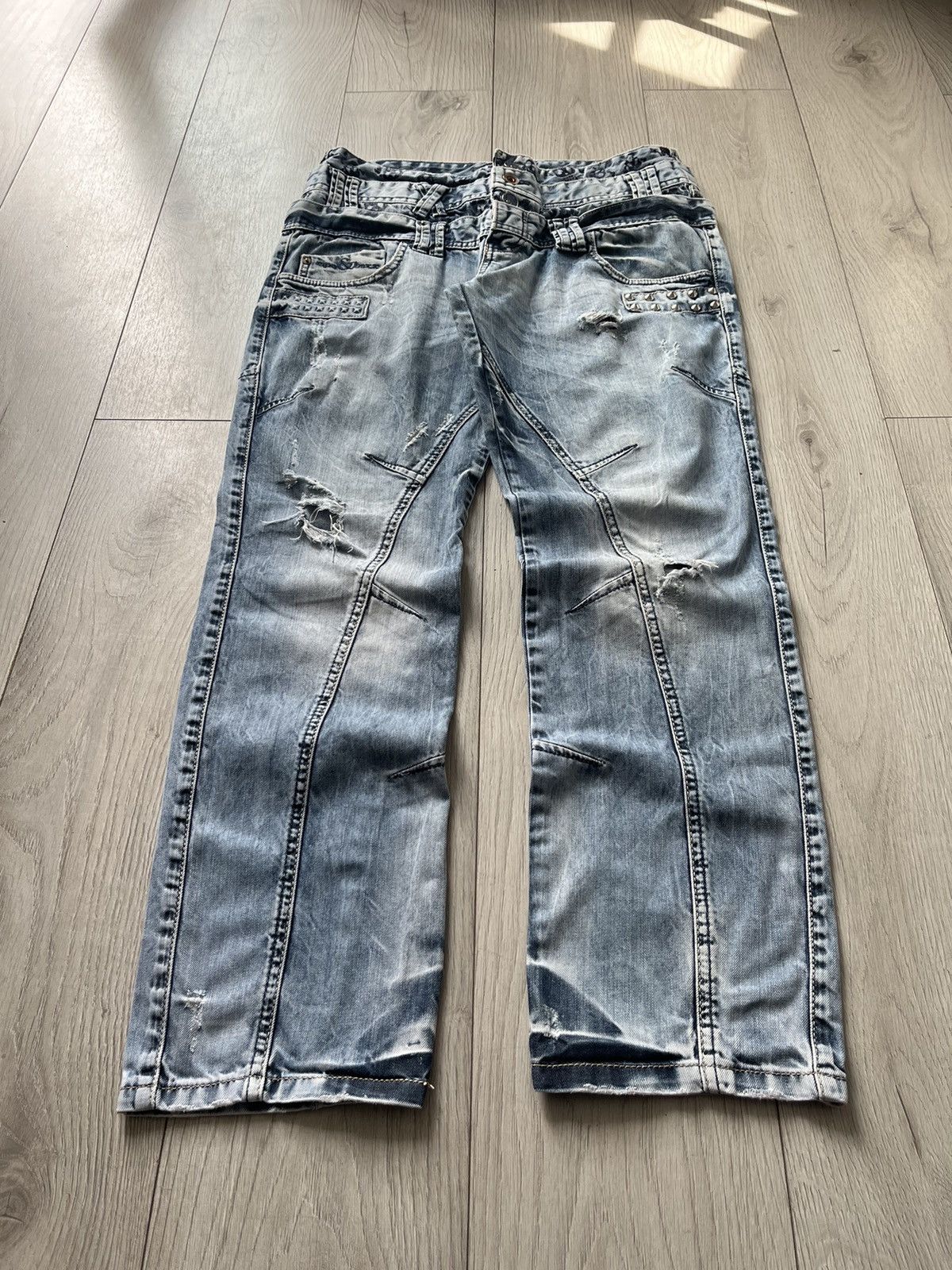 Japanese Brand cyber y2k denim distressed skate streetwear wideleg archive Size US 34 / EU 50 - 1 Thumbnail