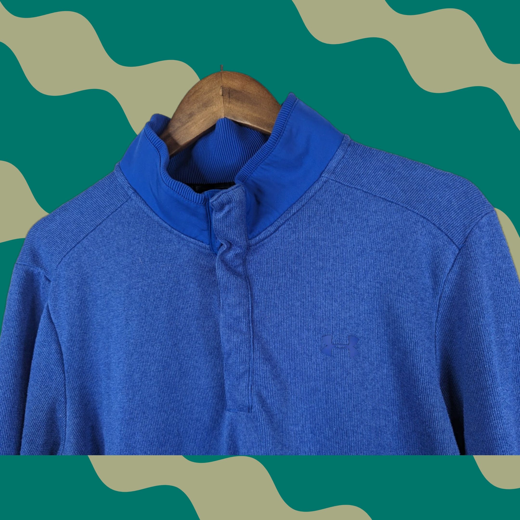 Under Armour Under Armour Mens Large Golf Pullover Sweater 1/4 Button Front Long Sleeve Blue Embroidered Logo Knit Polo Casual Outdoor Vintage: No Size US L / EU 52-54 / 3 - 1 Thumbnail